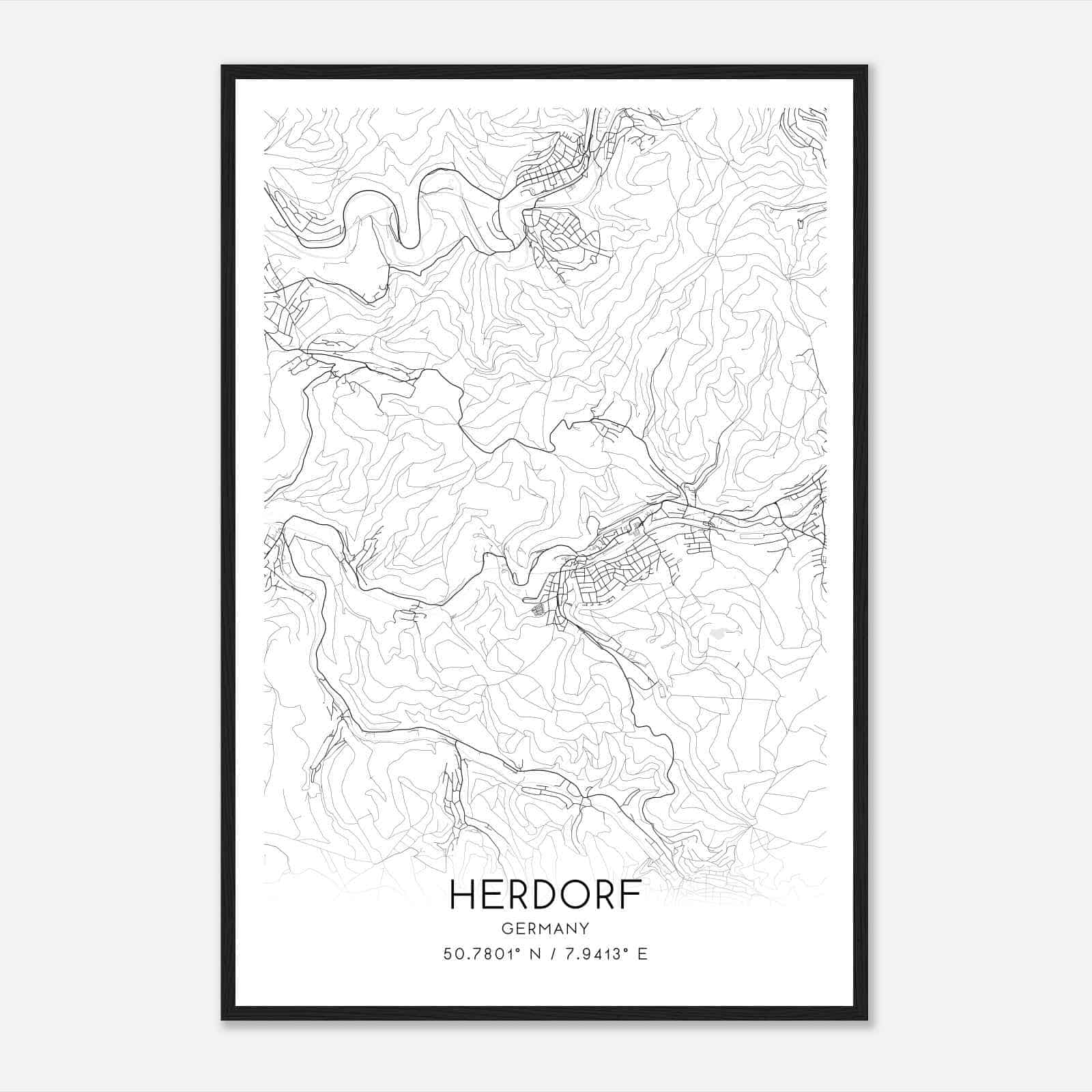 Herdorf Germany Map Poster, Modern Home Decor Wall Art Print