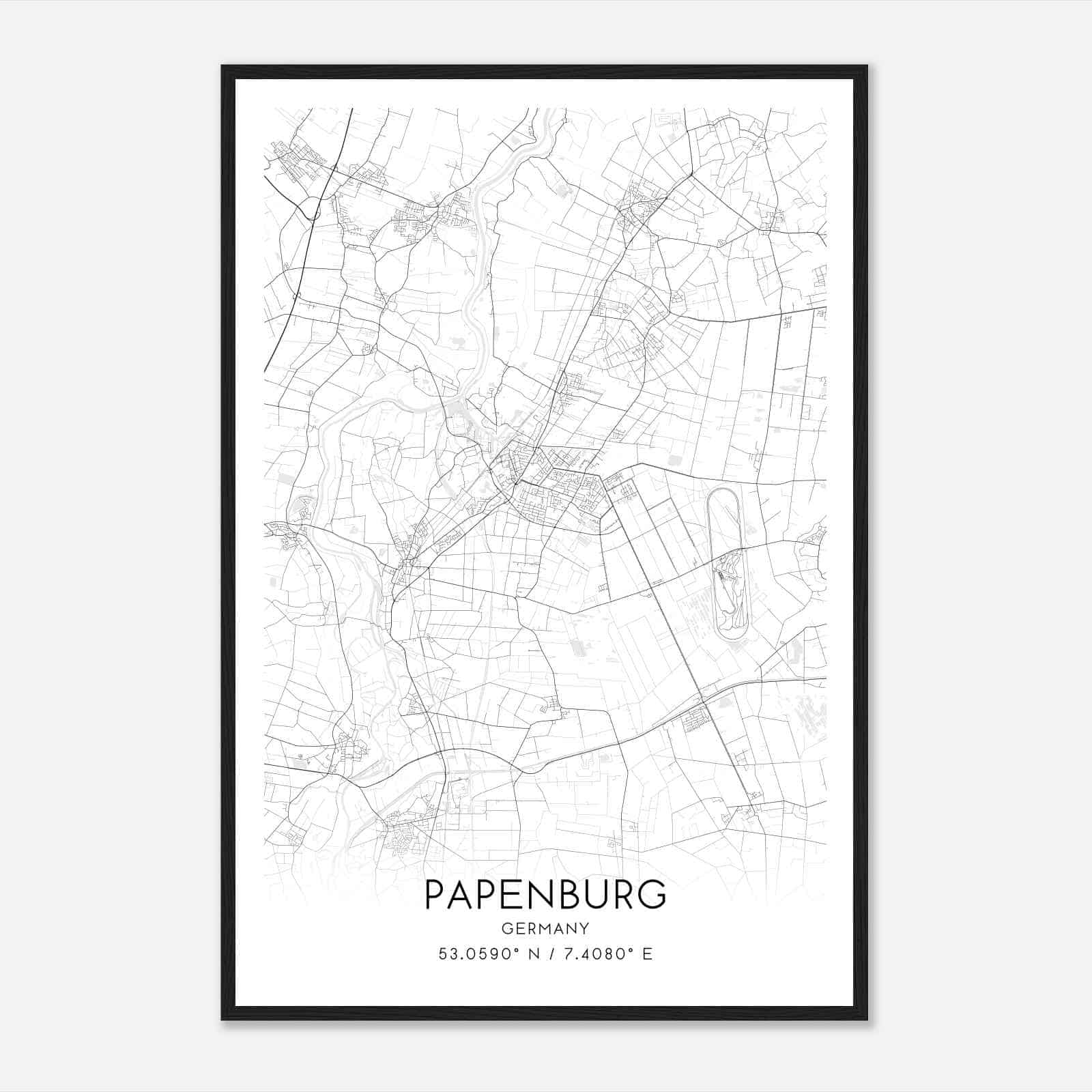 Papenburg Germany Map Poster, Modern Home Decor Wall Art Print