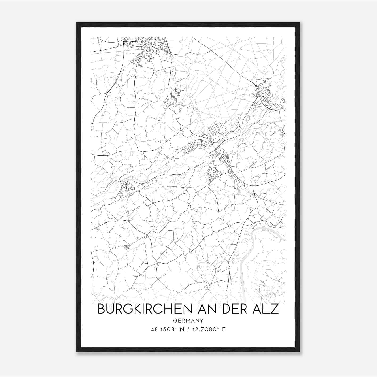 Burgkirchen an der Alz Germany Map Poster, Modern Home Decor Wall Art Print