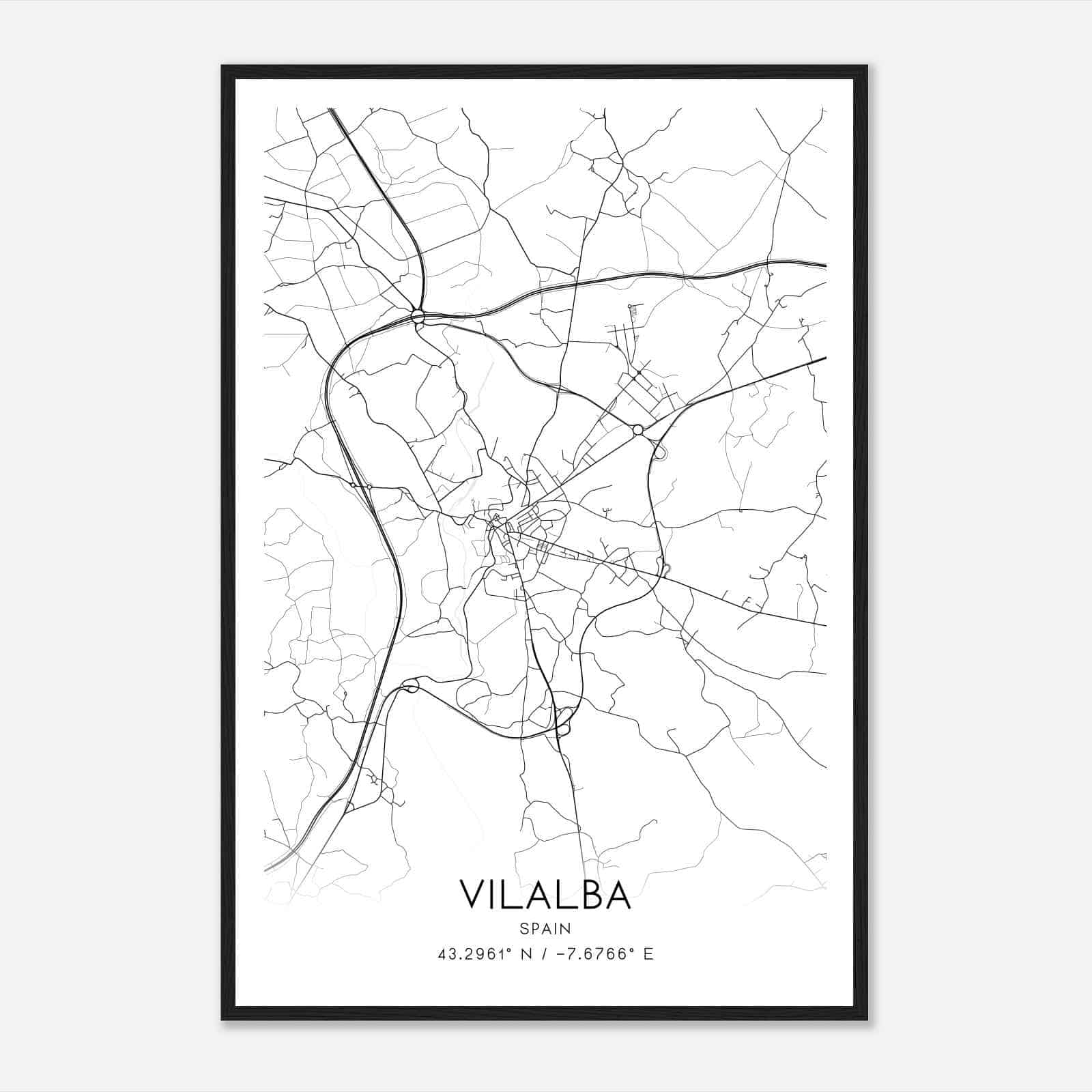 Villalba Spain Map Poster, Modern Home Decor Wall Art Print