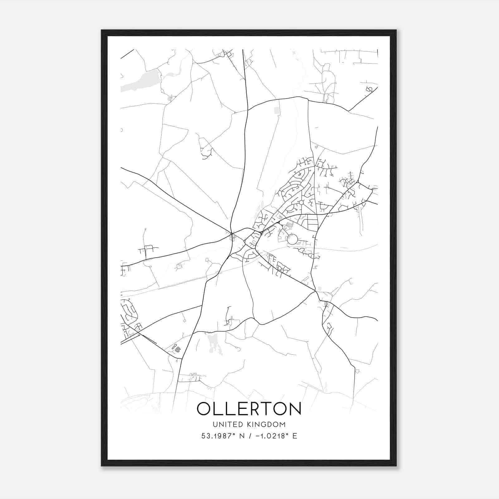 Ollerton United Kingdom Map Poster, Modern Home Decor Wall Art Print