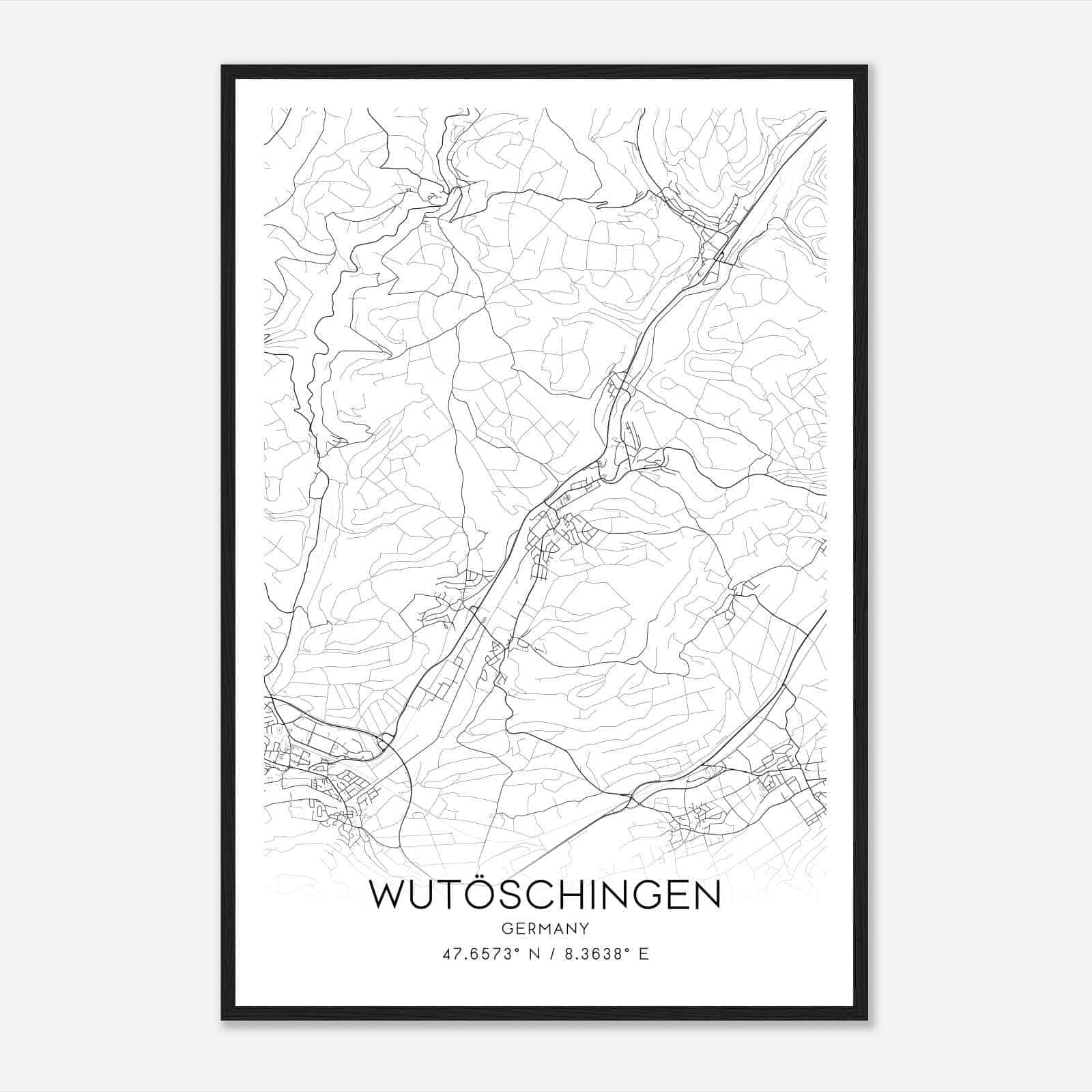 Wutoschingen Germany Map Poster, Modern Home Decor Wall Art Print