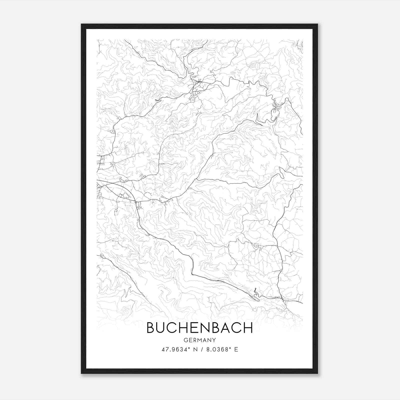 Buchenbach Germany Map Poster, Modern Home Decor Wall Art Print