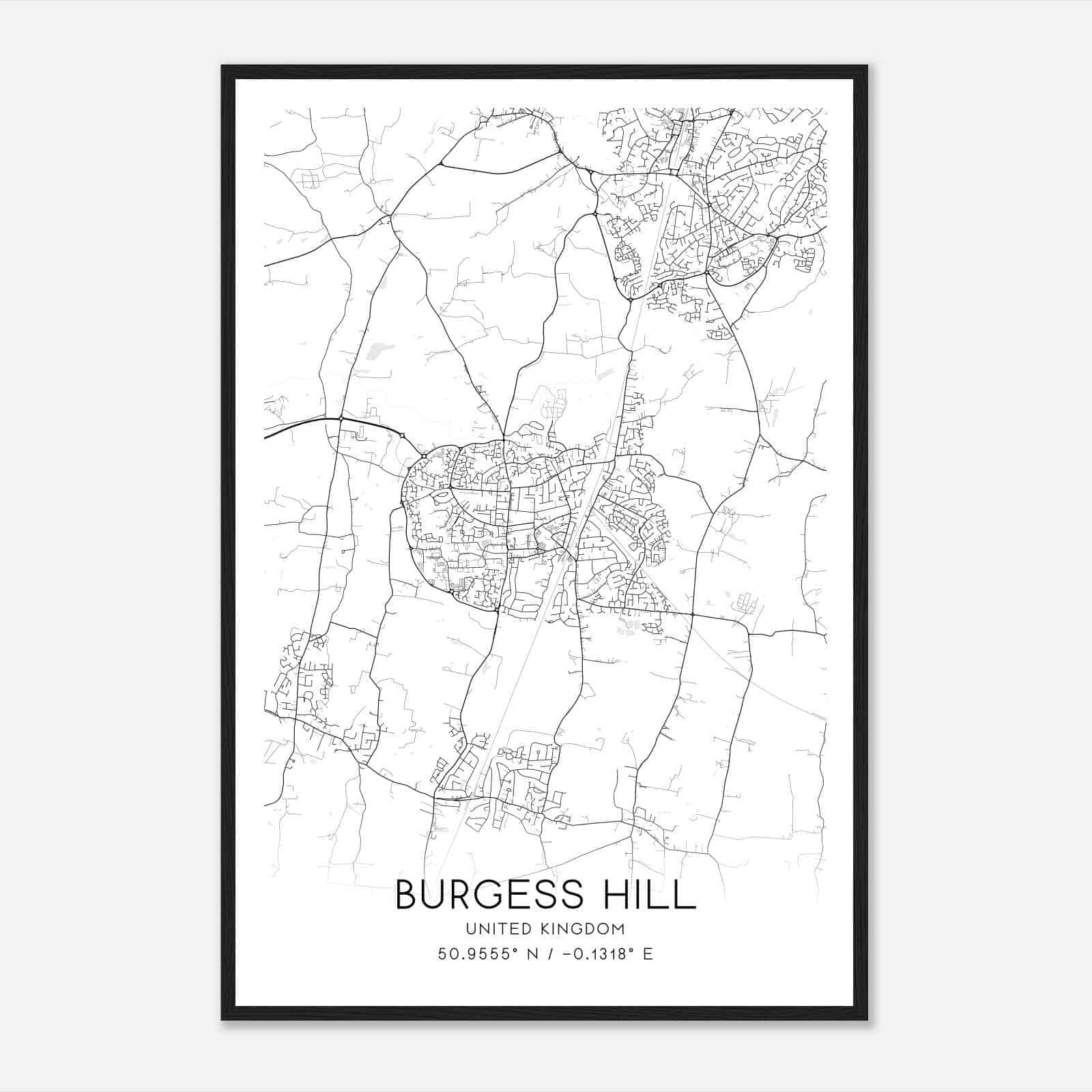 Burgess Hill United Kingdom Map Poster, Modern Home Decor Wall Art Print