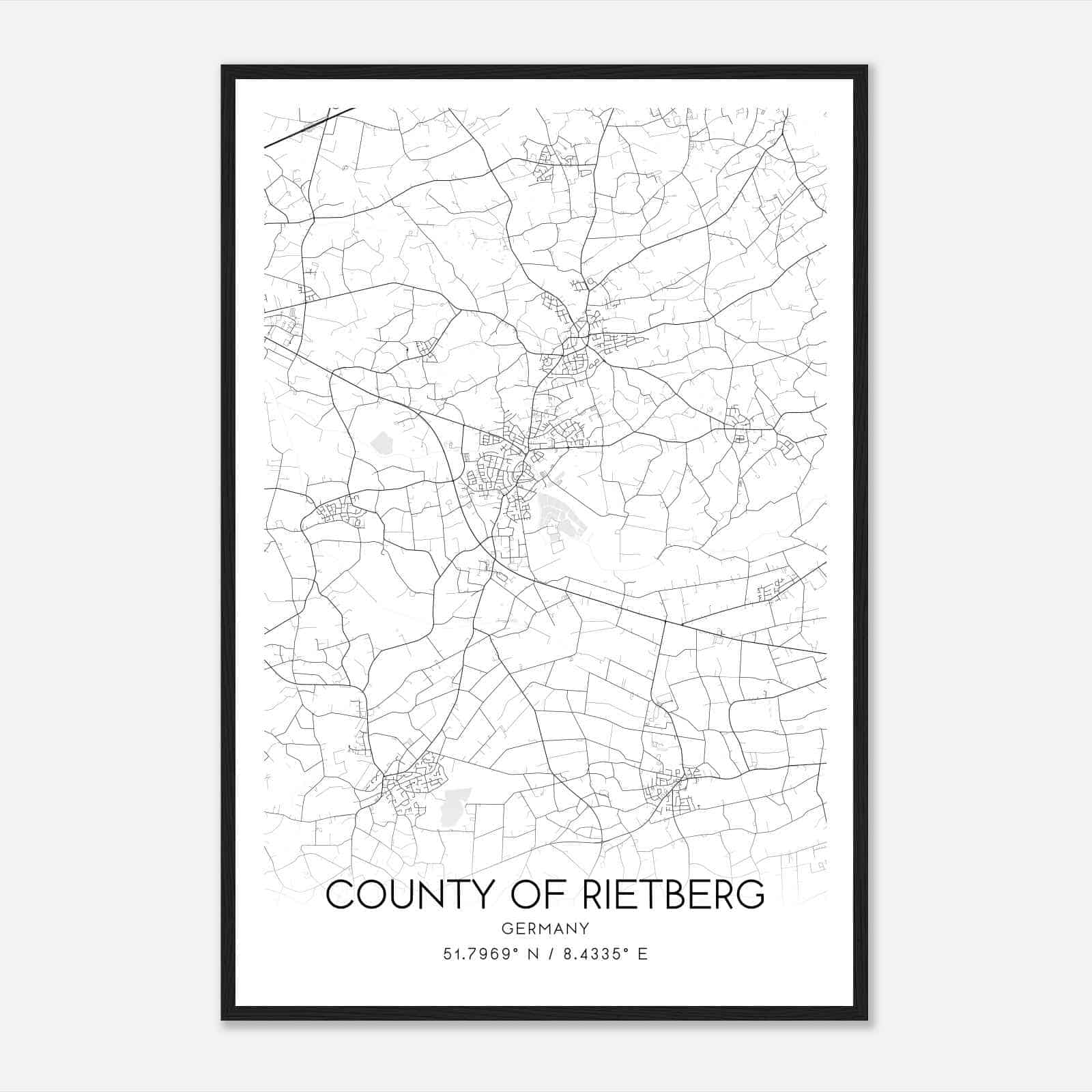 Rietberg Germany Map Poster, Modern Home Decor Wall Art Print