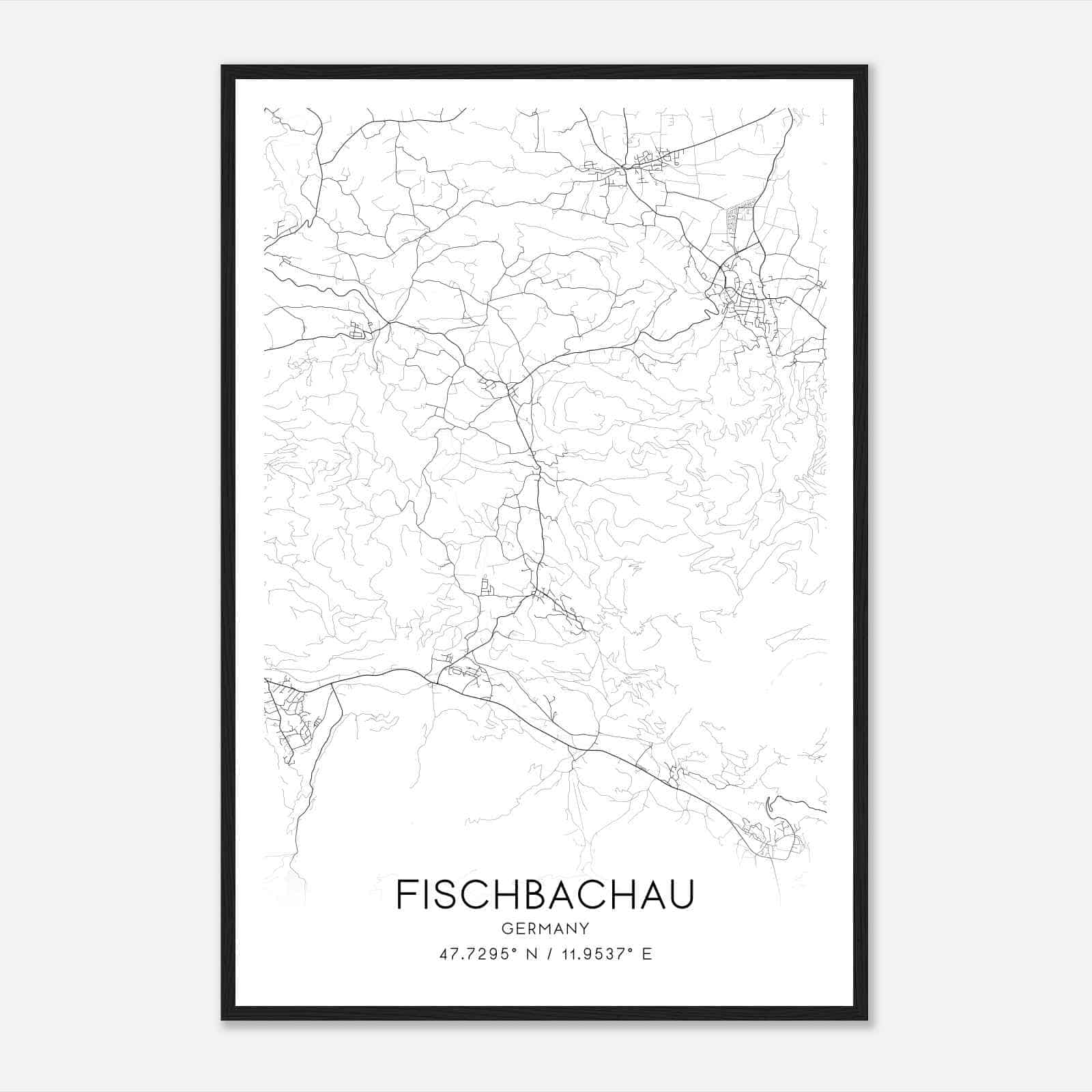 Fischbachau Germany Map Poster, Modern Home Decor Wall Art Print
