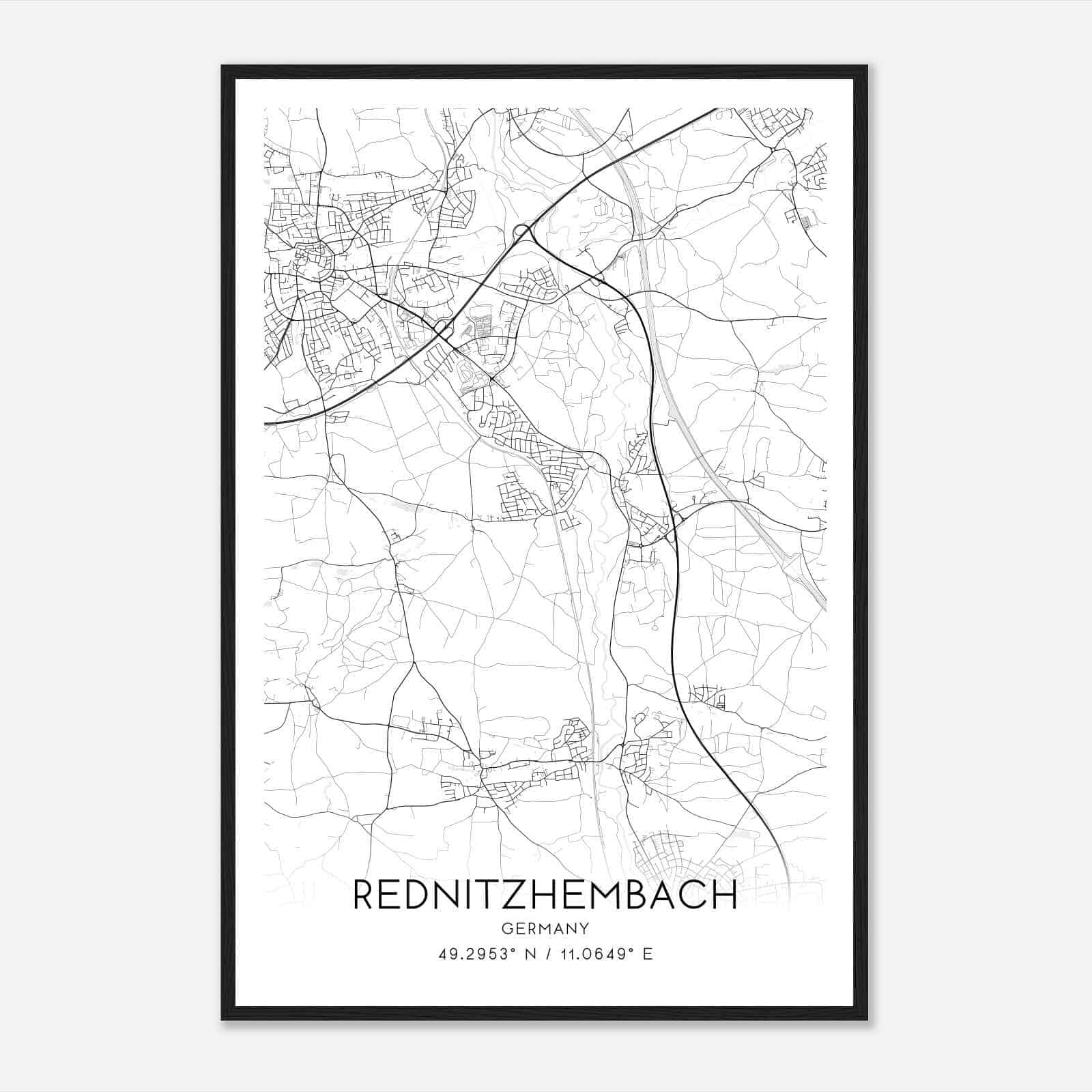 Rednitzhembach Germany Map Poster, Modern Home Decor Wall Art Print