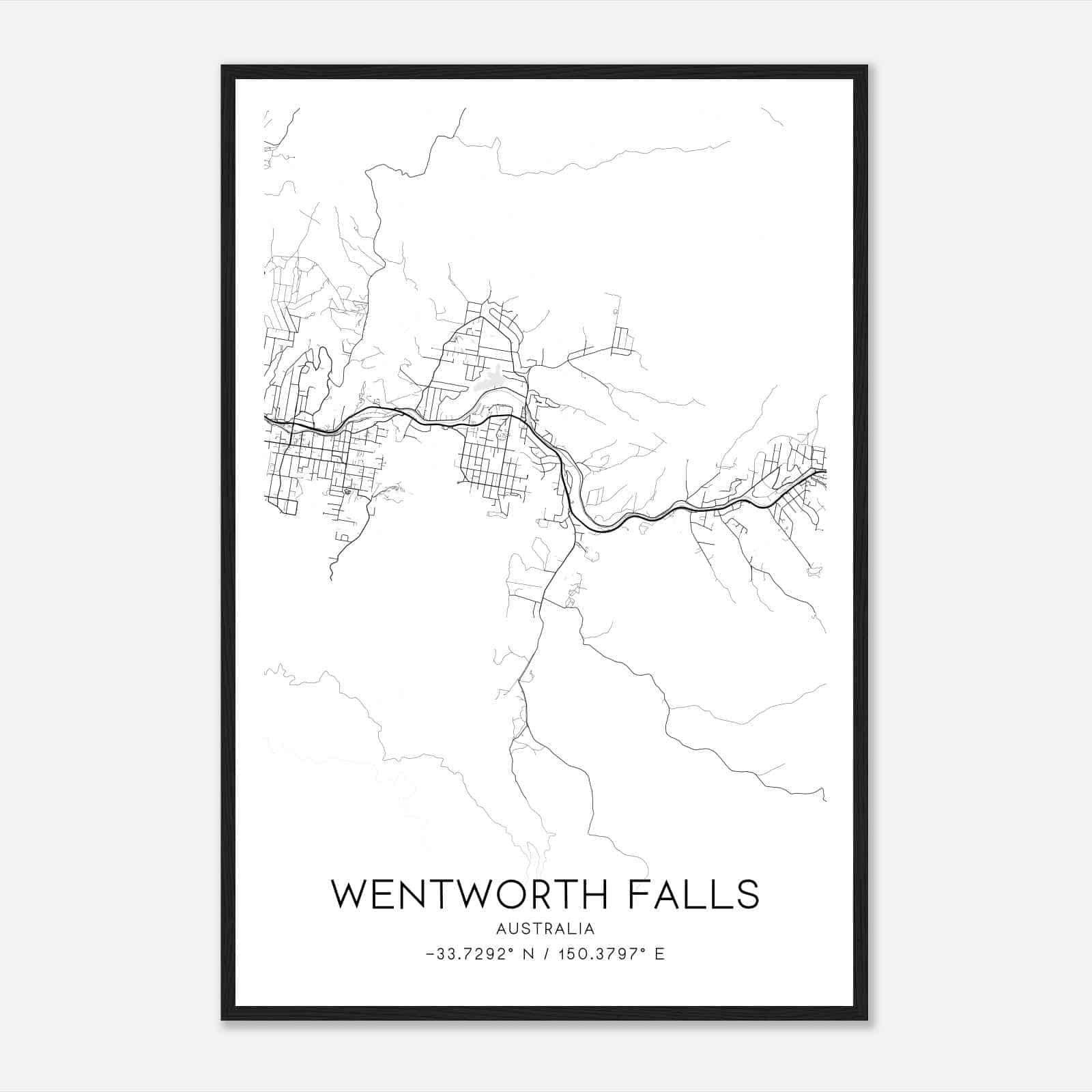 Wentworth Falls Australia Map Poster, Modern Home Decor Wall Art Print