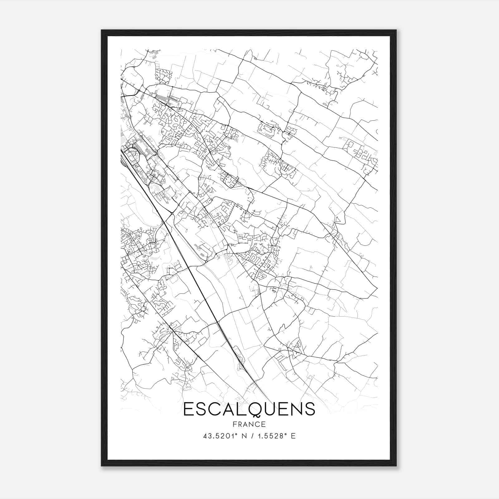 Escalquens France Map Poster, Modern Home Decor Wall Art Print