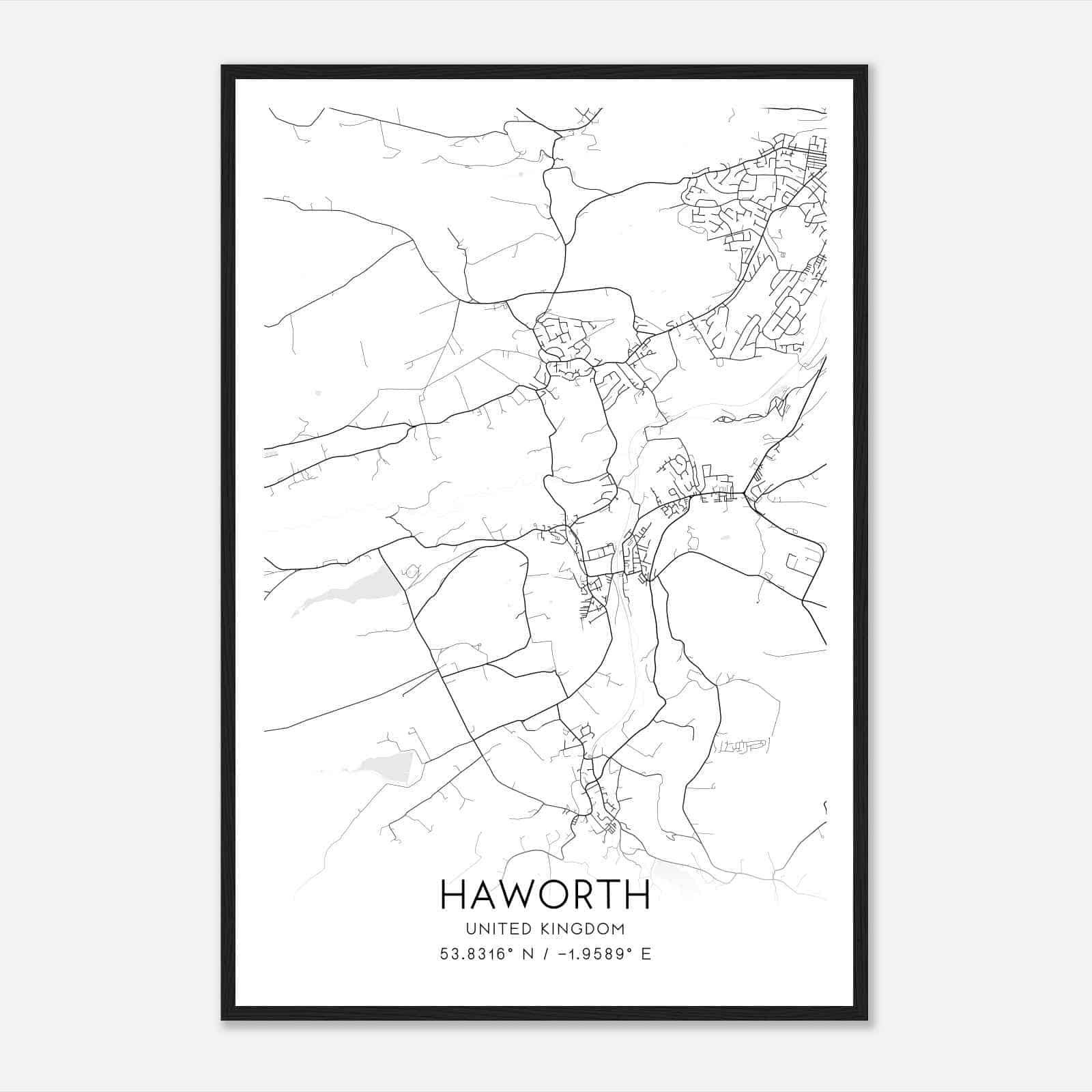 Haworth United Kingdom Map Poster, Modern Home Decor Wall Art Print