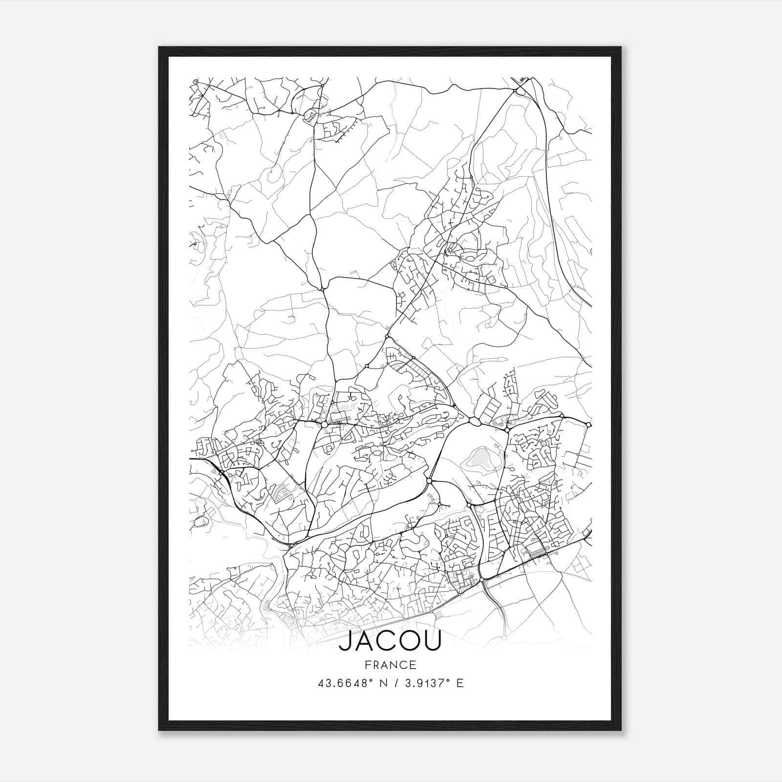 Jacou France Map Poster, Modern Home Decor Wall Art Print