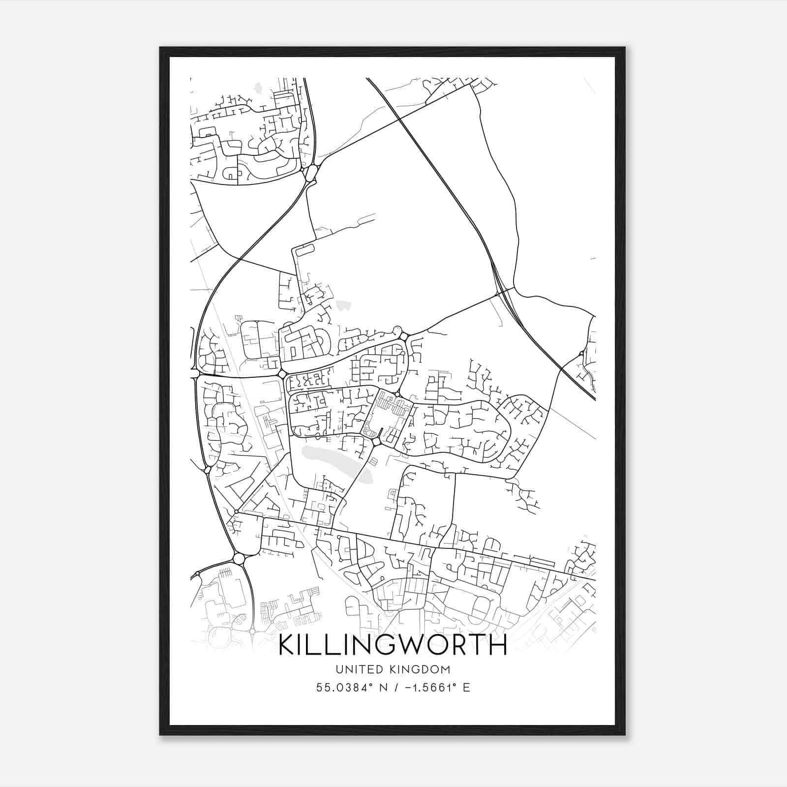 Killingworth United Kingdom Map Poster, Modern Home Decor Wall Art Print