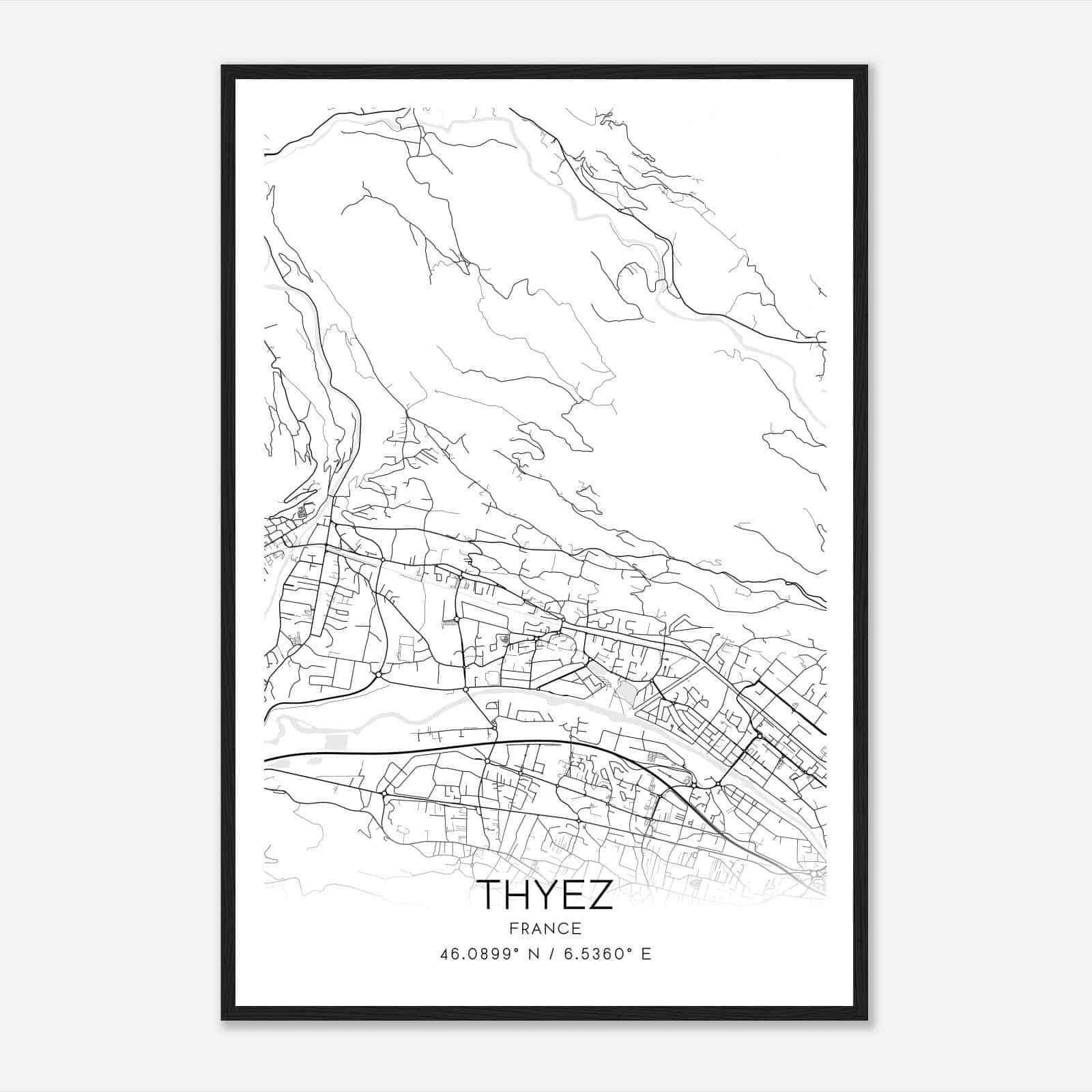 Thyez France Map Poster, Modern Home Decor Wall Art Print