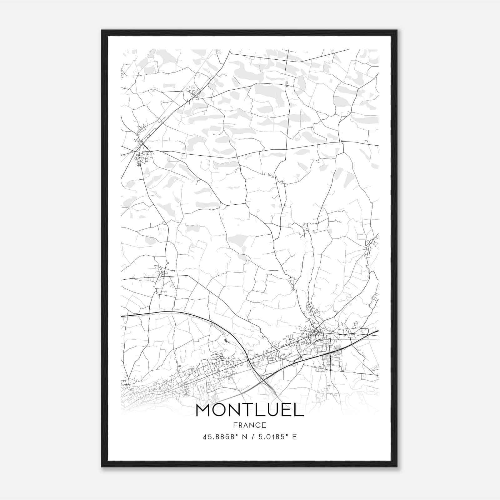 Montluel France Map Poster, Modern Home Decor Wall Art Print