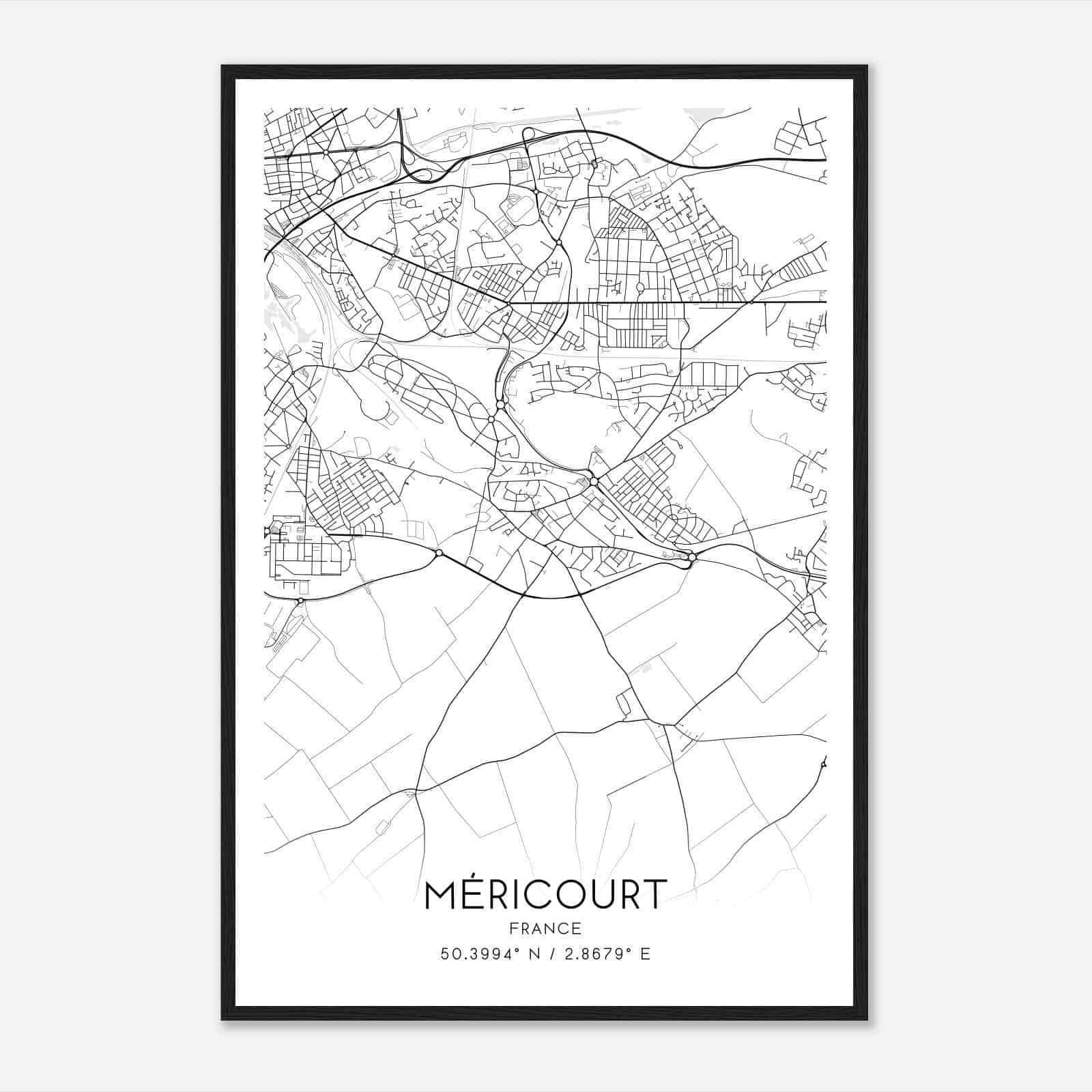 Mericourt France Map Poster, Modern Home Decor Wall Art Print