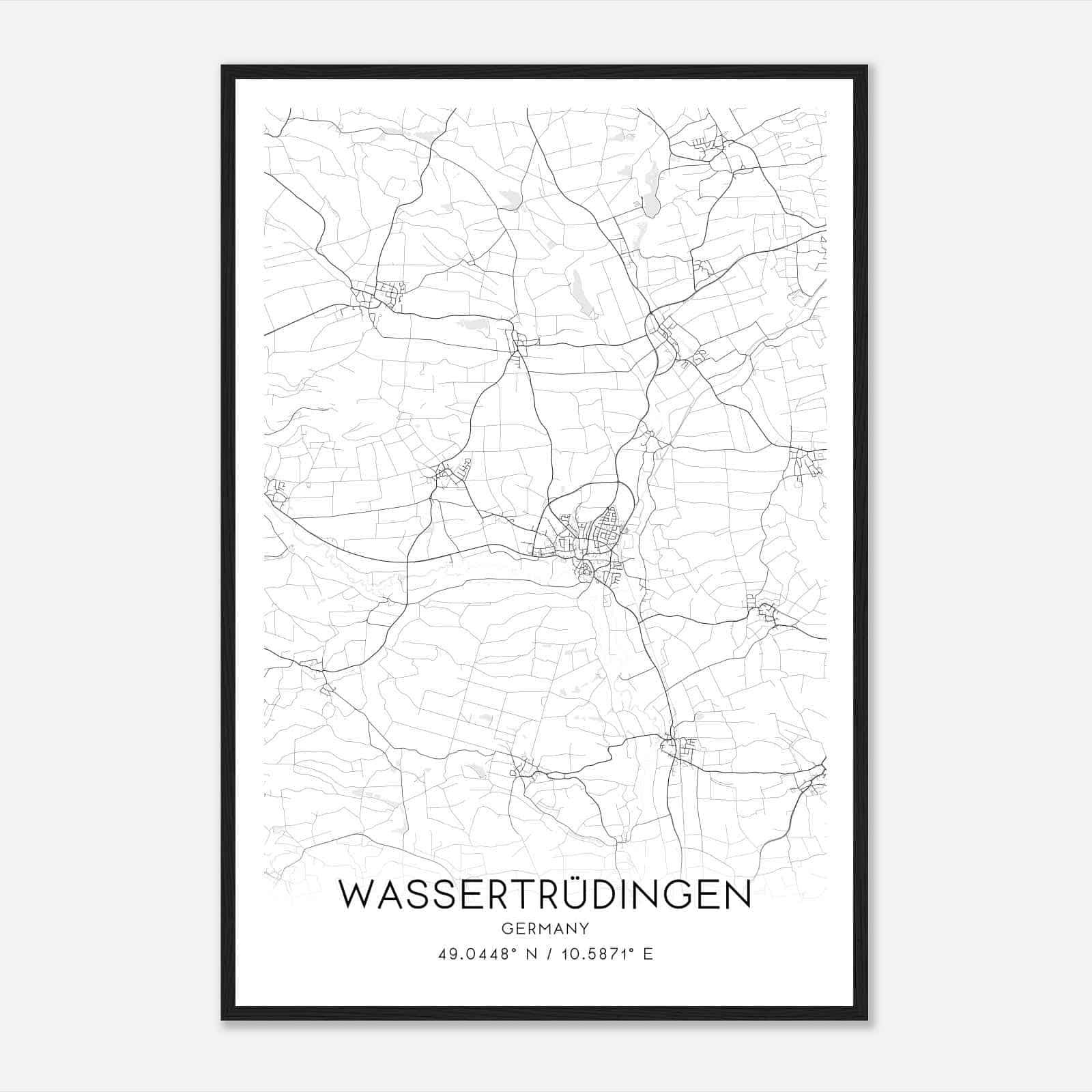 Wassertrudingen Germany Map Poster, Modern Home Decor Wall Art Print