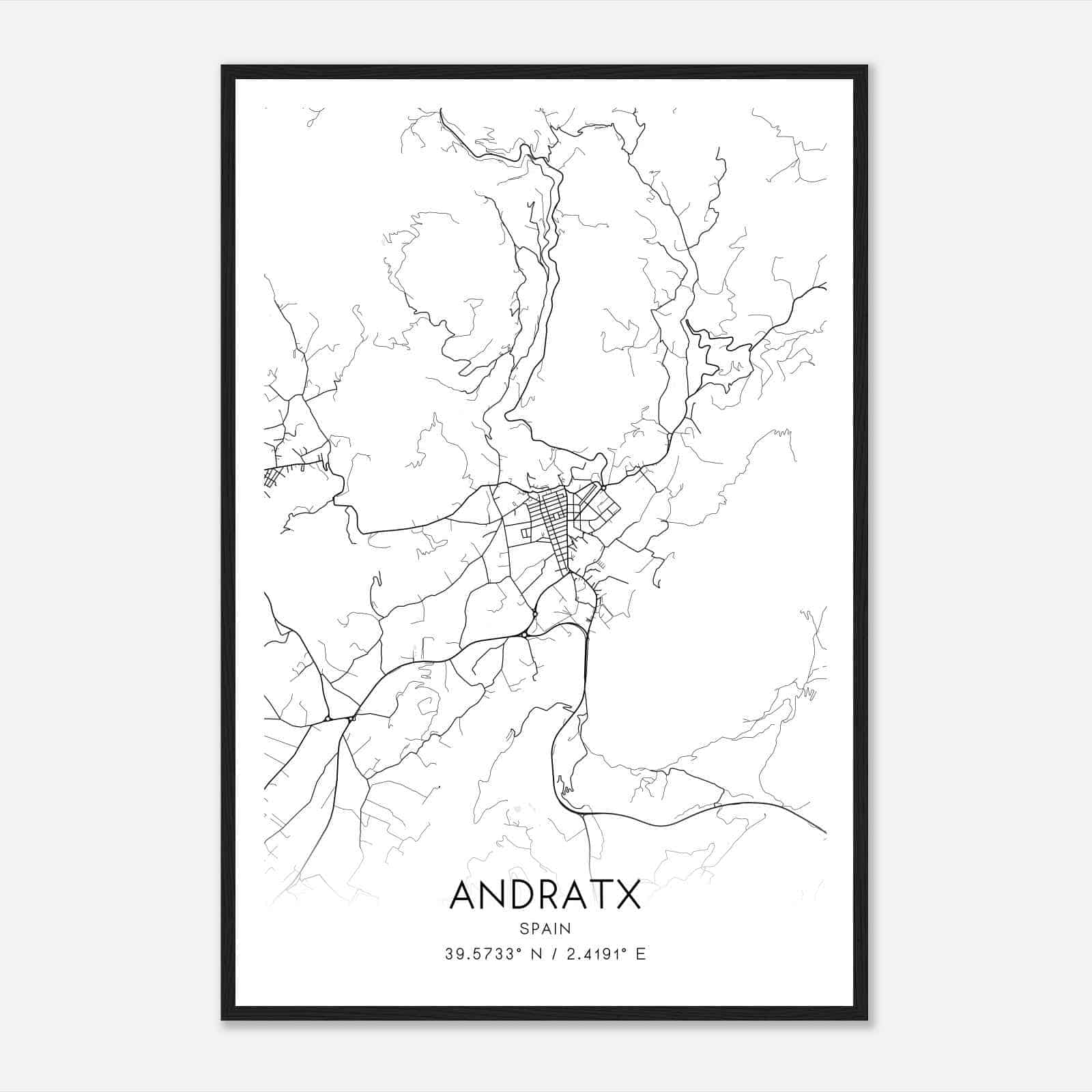 Andraitx Spain Map Poster, Modern Home Decor Wall Art Print