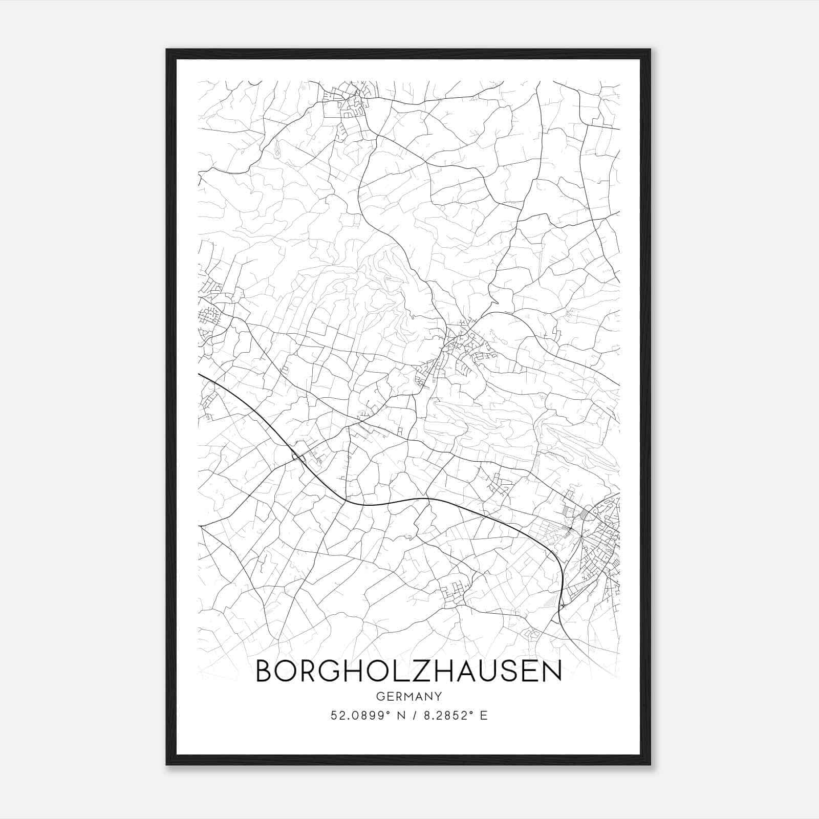 Borgholzhausen Germany Map Poster, Modern Home Decor Wall Art Print