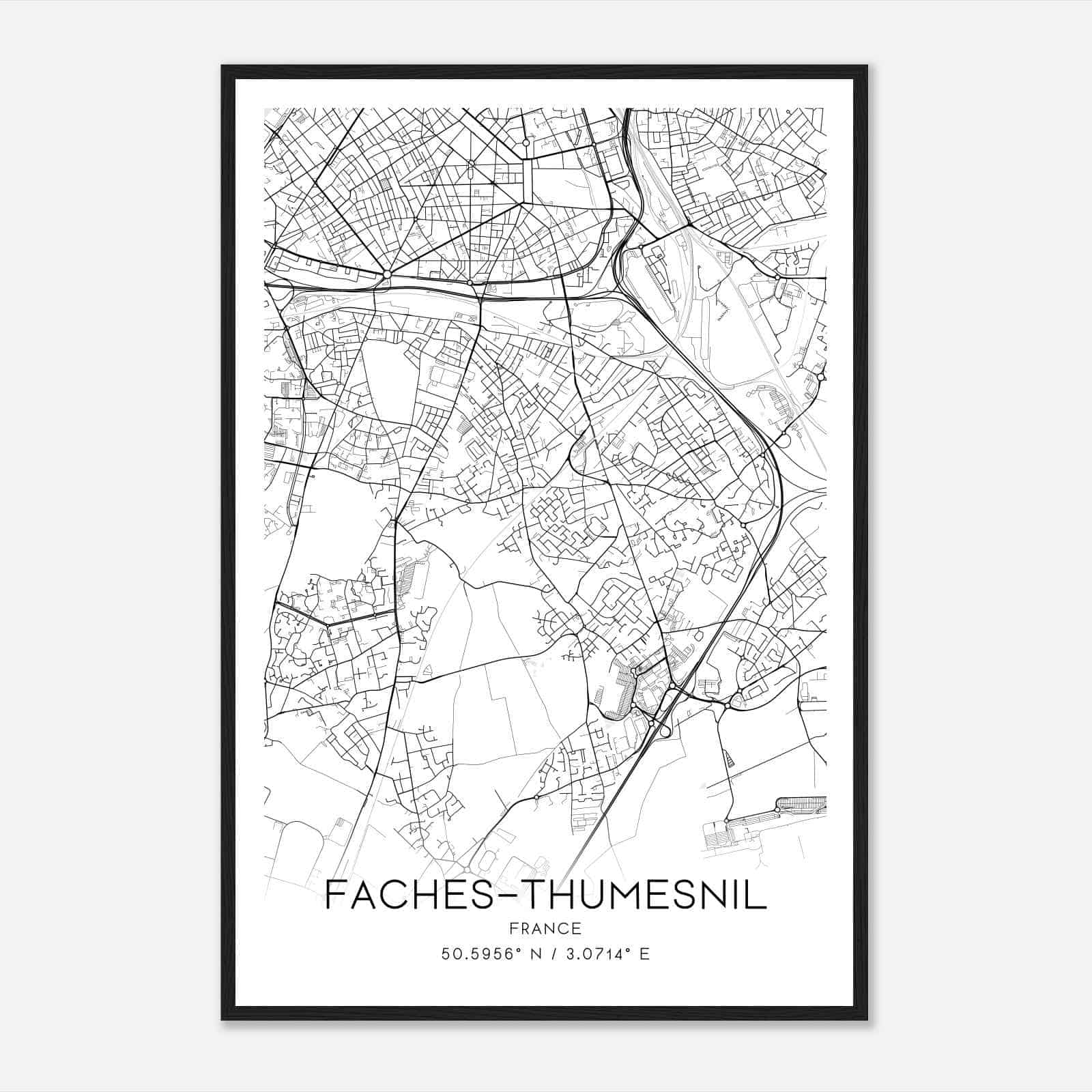 Faches-Thumesnil France Map Poster, Modern Home Decor Wall Art Print