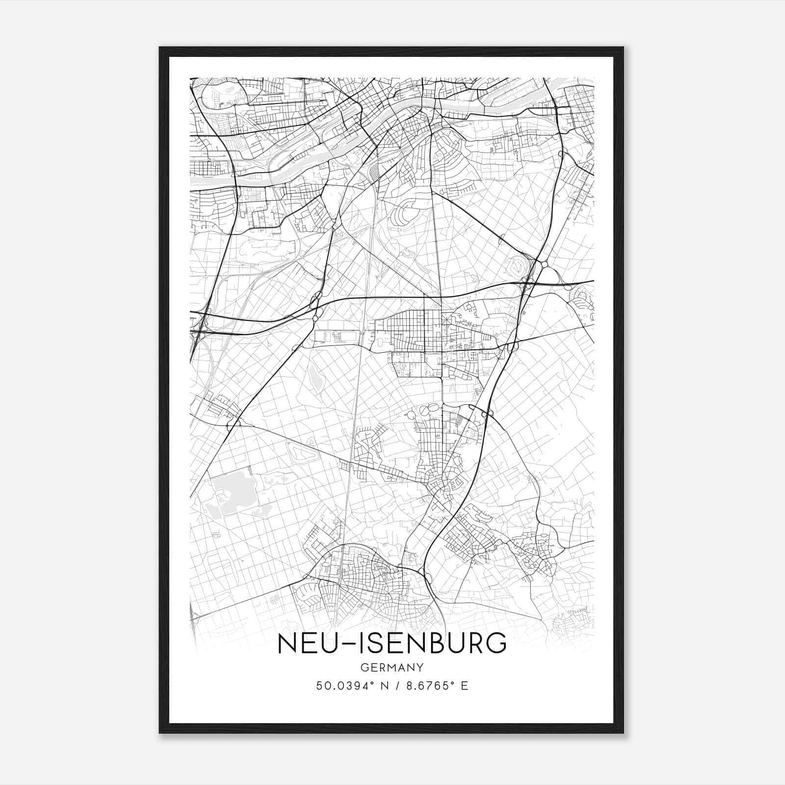 Neu Isenburg Germany Map Poster, Modern Home Decor Wall Art Print