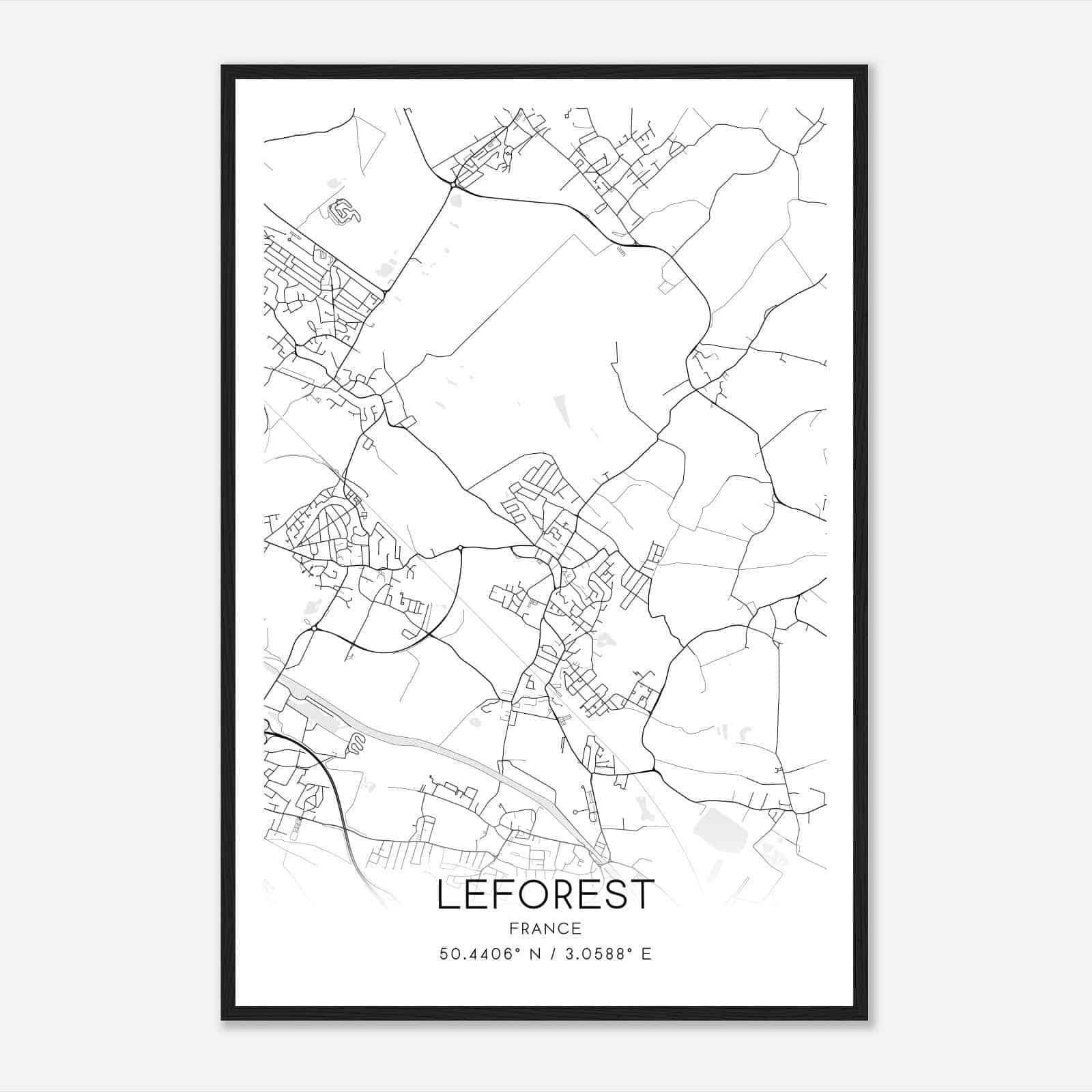 Leforest France Map Poster, Modern Home Decor Wall Art Print