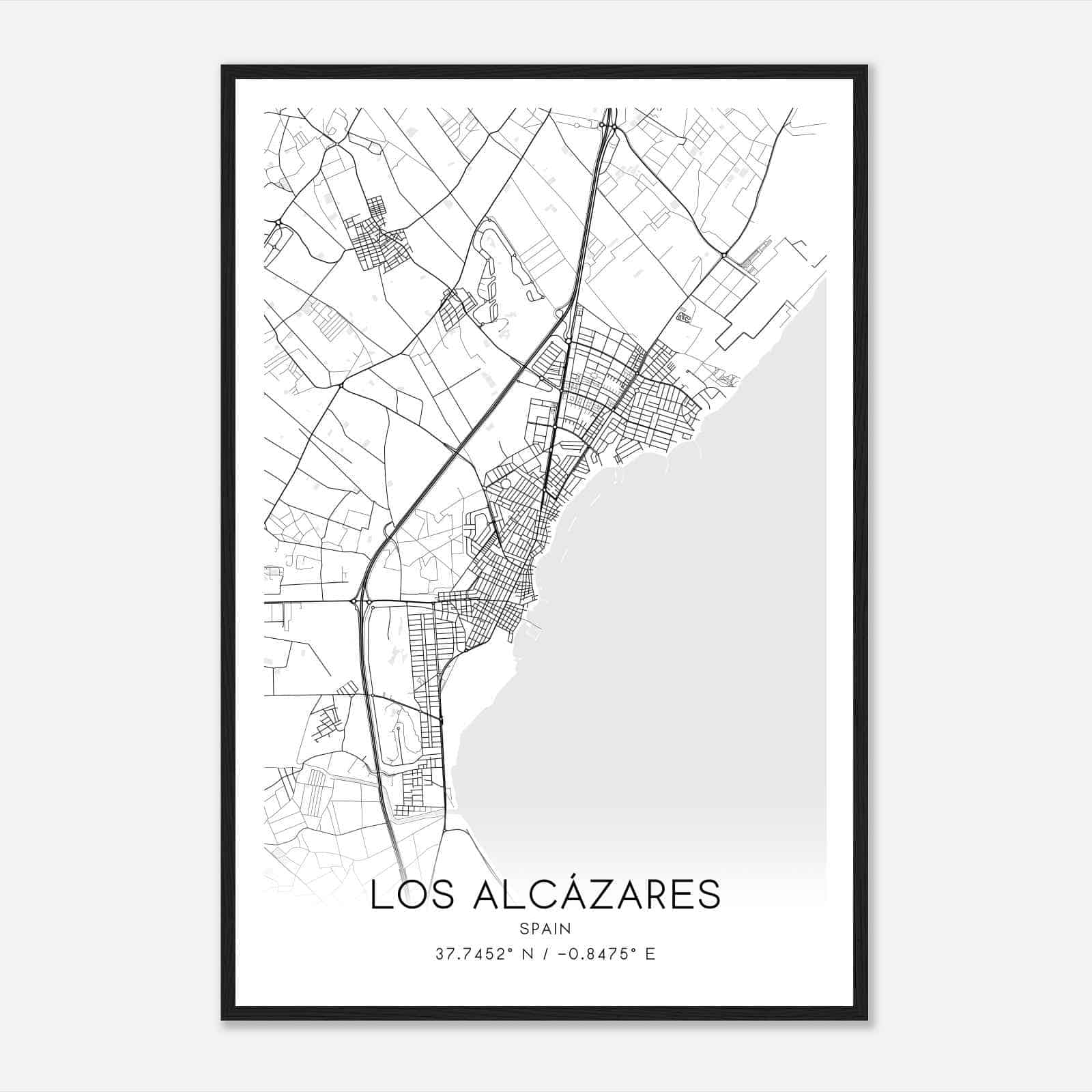 Los Alcazares Spain Map Poster, Modern Home Decor Wall Art Print