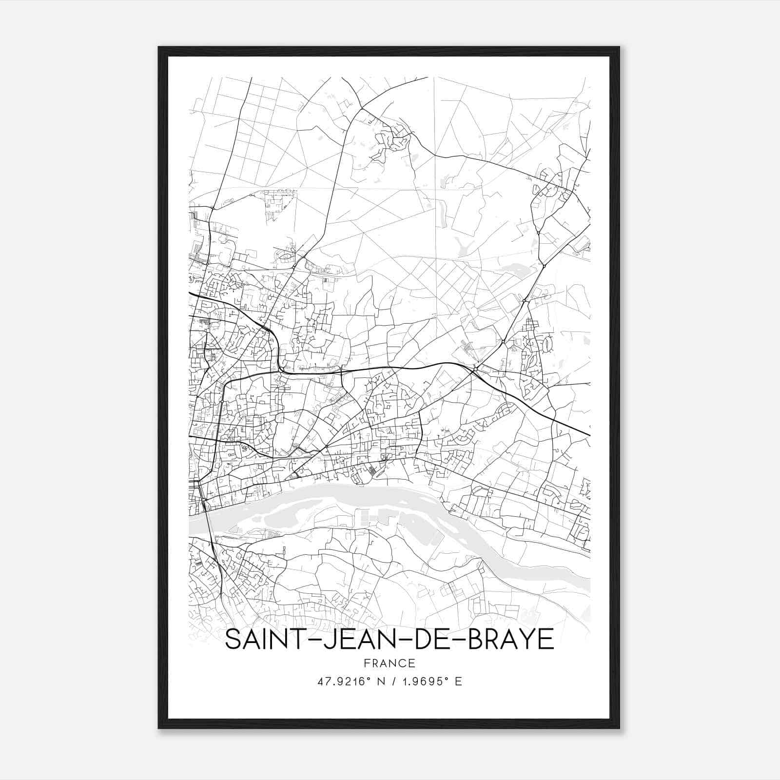 Saint-Jean-de-Braye France Map Poster, Modern Home Decor Wall Art Print