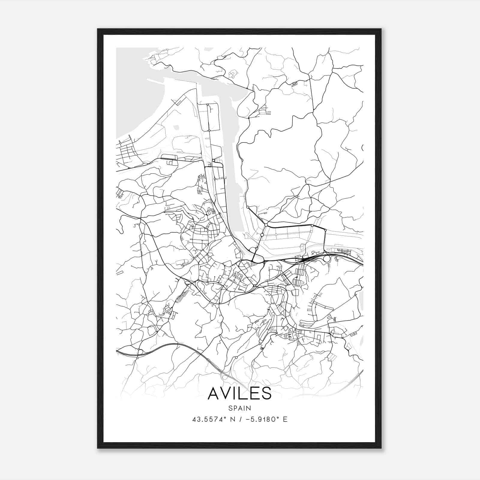 Aviles Spain Map Poster, Modern Home Decor Wall Art Print