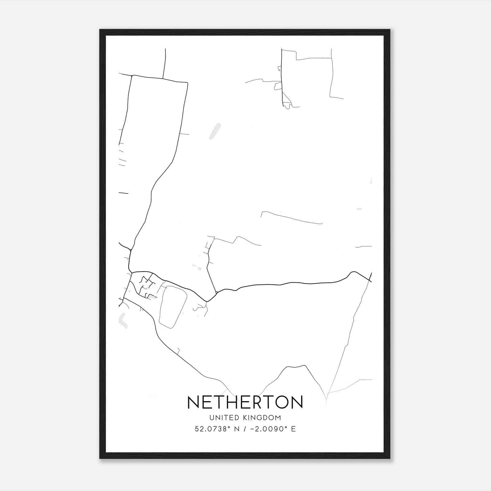 Netherton United Kingdom Map Poster, Modern Home Decor Wall Art Print