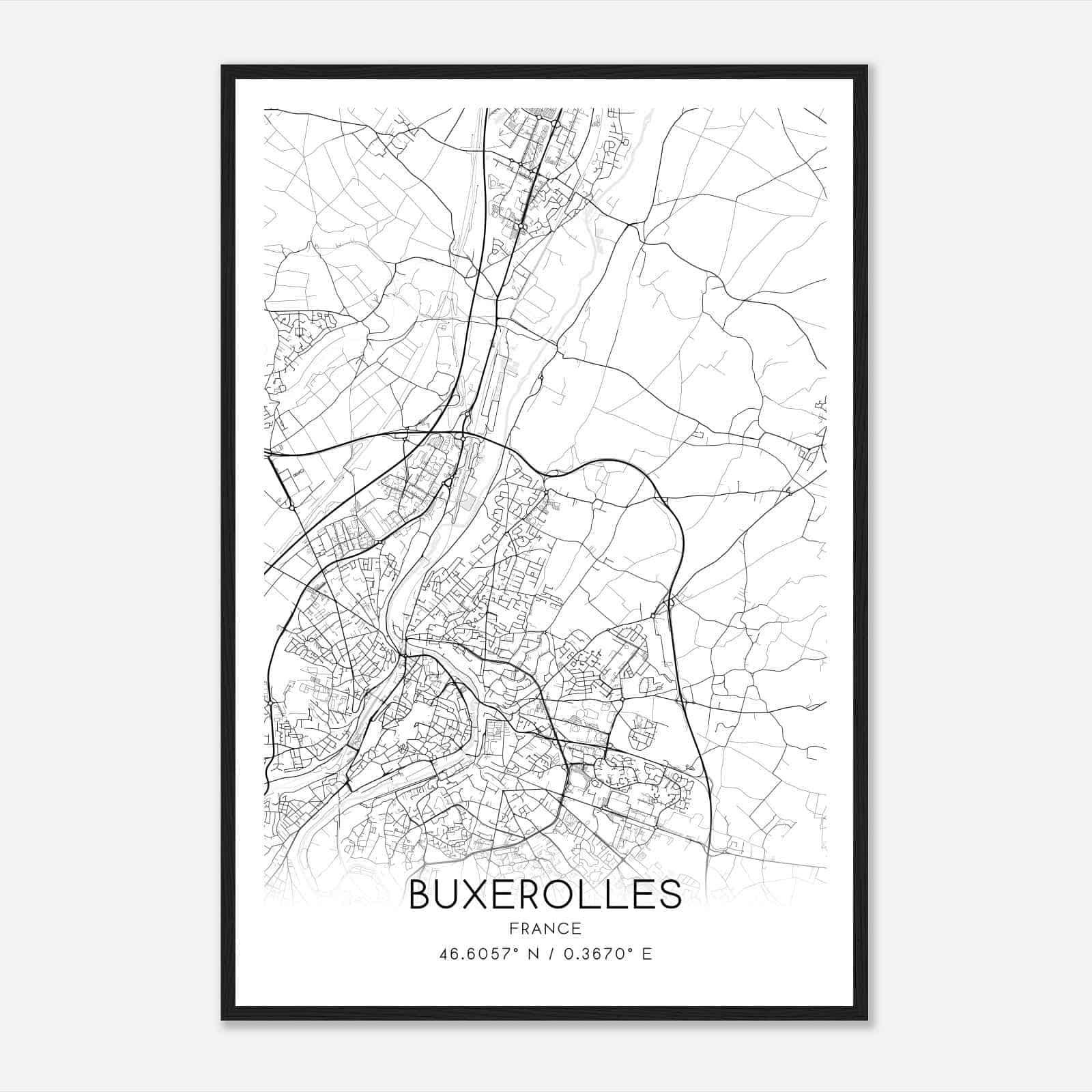 Buxerolles France Map Poster, Modern Home Decor Wall Art Print