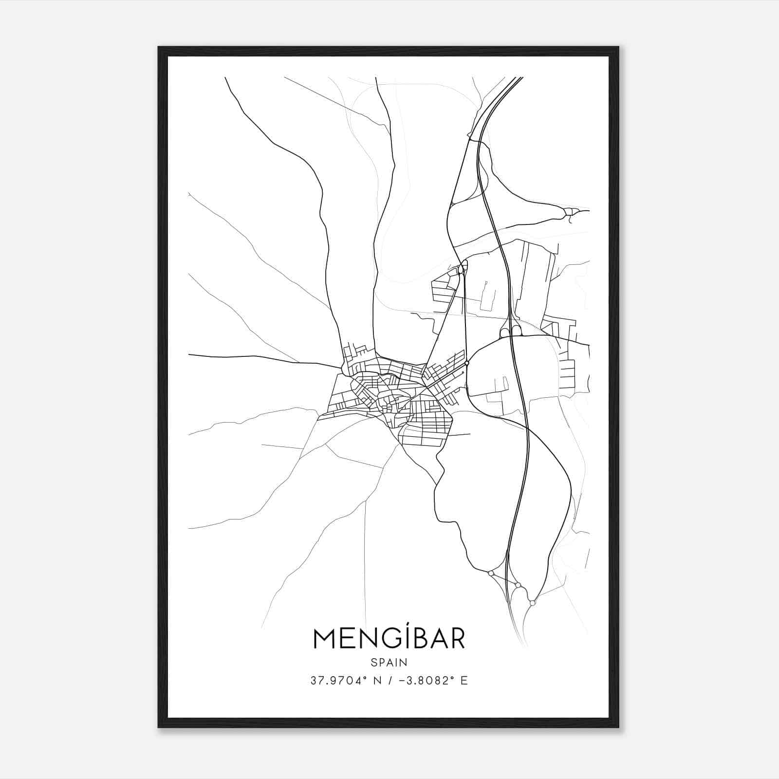 Mengibar Spain Map Poster, Modern Home Decor Wall Art Print