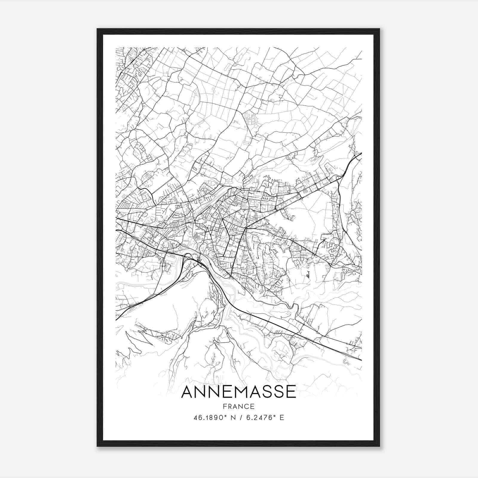 Annemasse France Map Poster, Modern Home Decor Wall Art Print