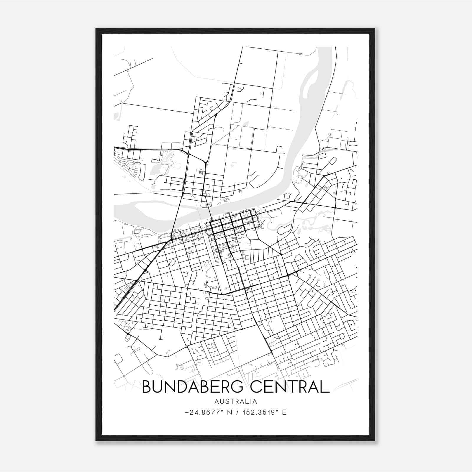 Bundaberg Australia Map Poster, Modern Home Decor Wall Art Print