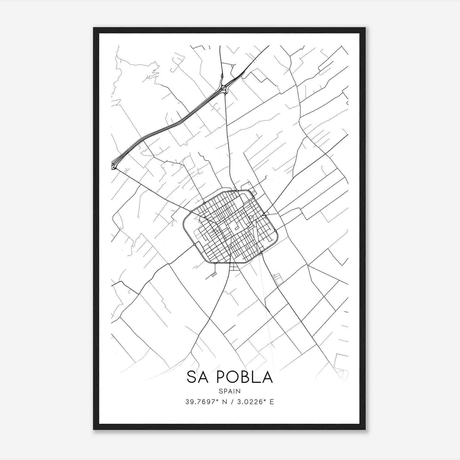 La Puebla Spain Map Poster, Modern Home Decor Wall Art Print