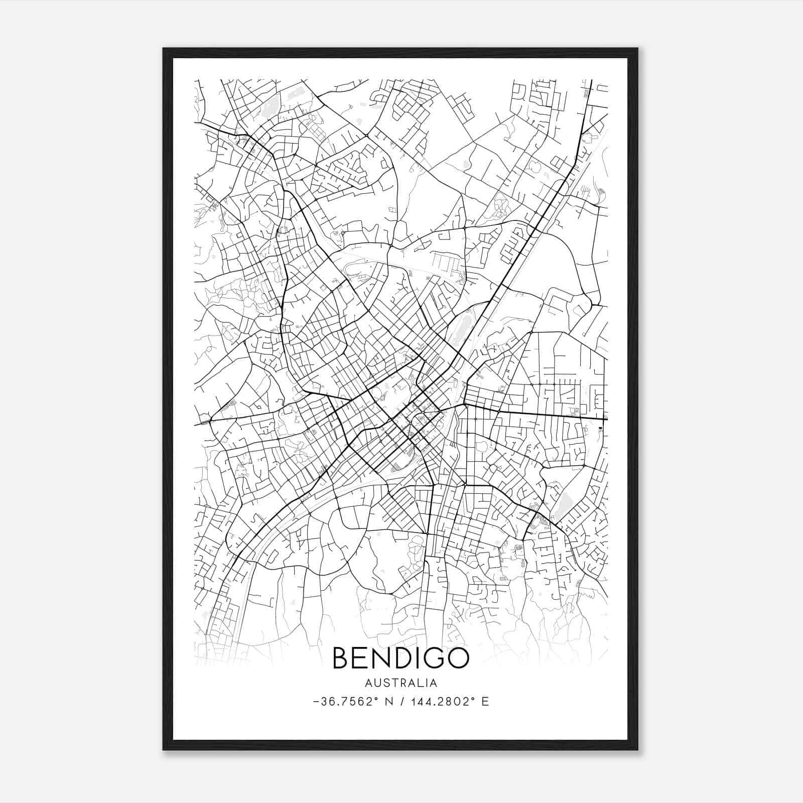 Bendigo Australia Map Poster, Modern Home Decor Wall Art Print