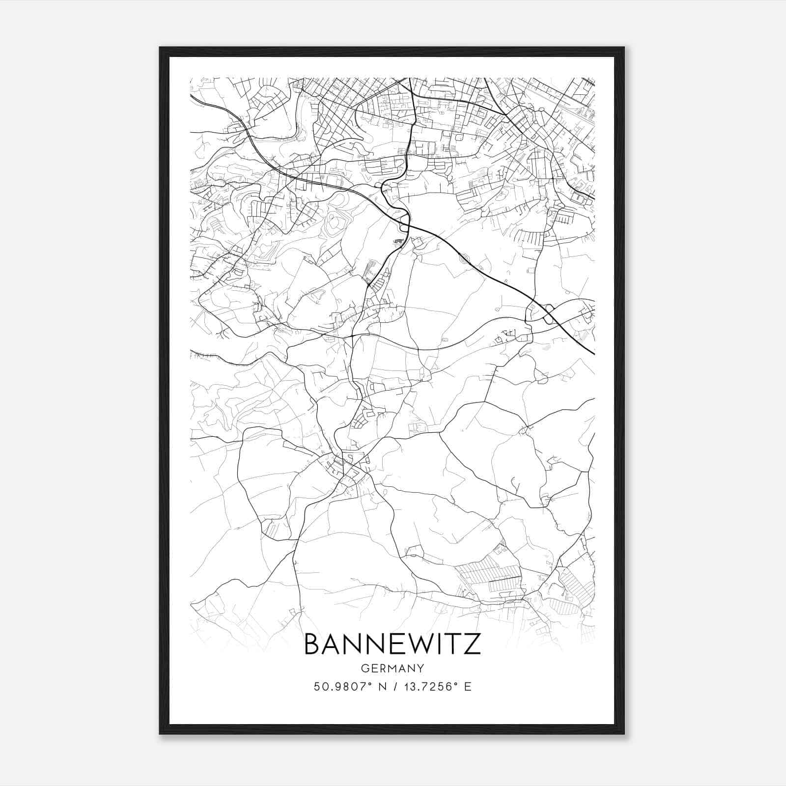 Bannewitz Germany Map Poster, Modern Home Decor Wall Art Print