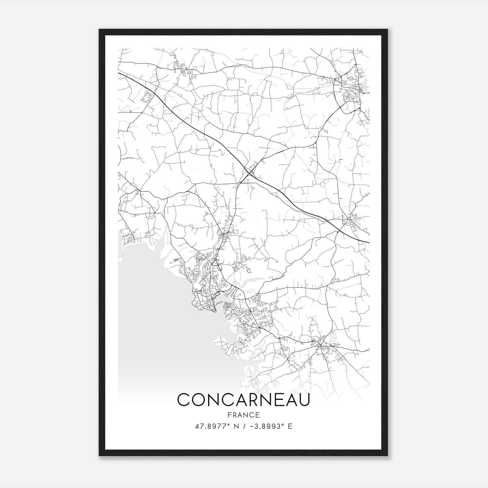 Concarneau France Map Poster, Modern Home Decor Wall Art Print