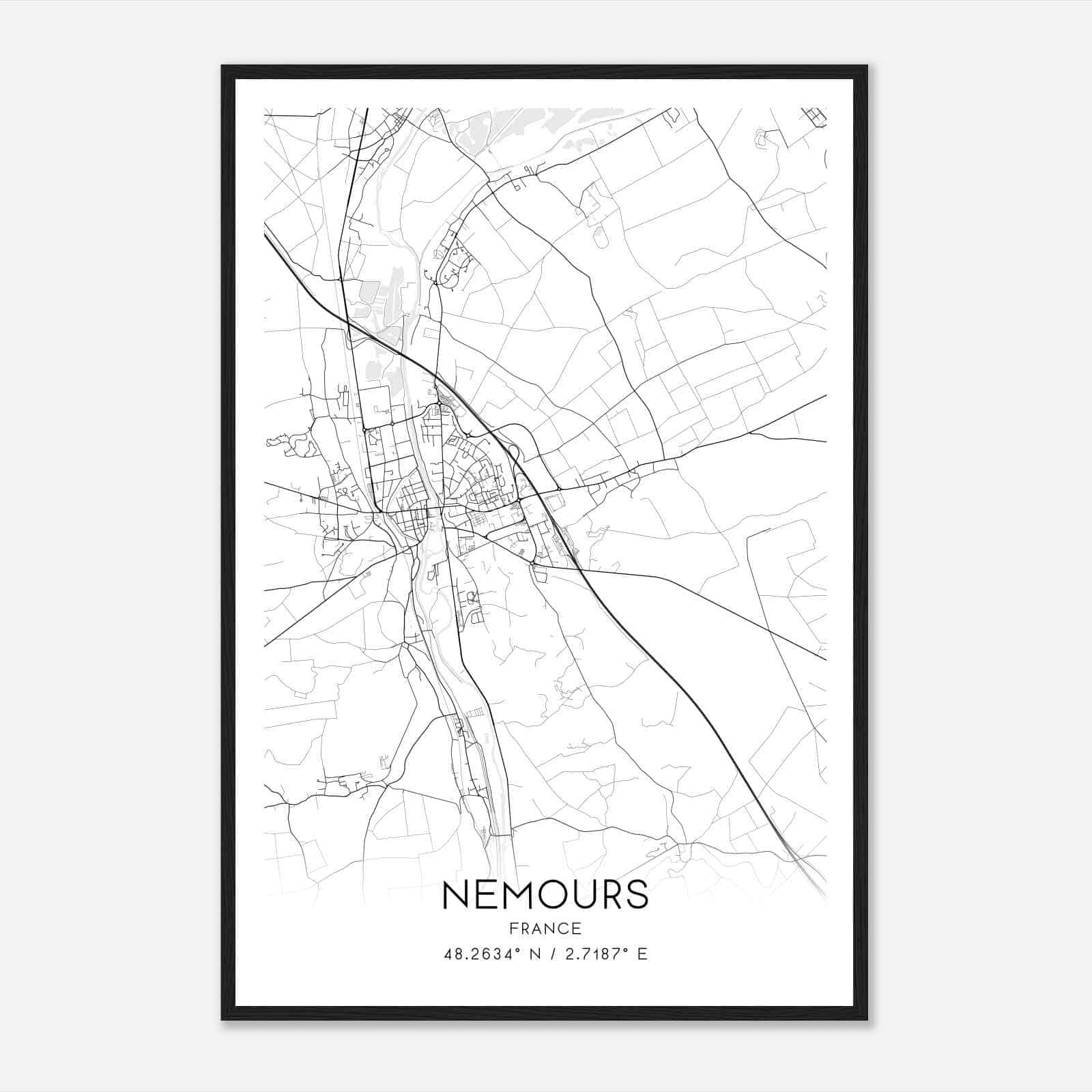 Nemours France Map Poster, Modern Home Decor Wall Art Print
