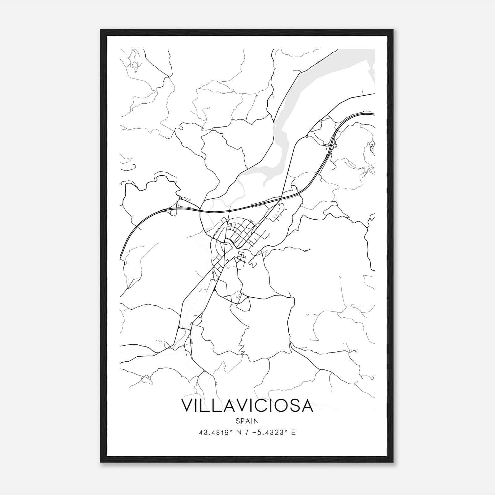 Villaviciosa Spain Map Poster, Modern Home Decor Wall Art Print