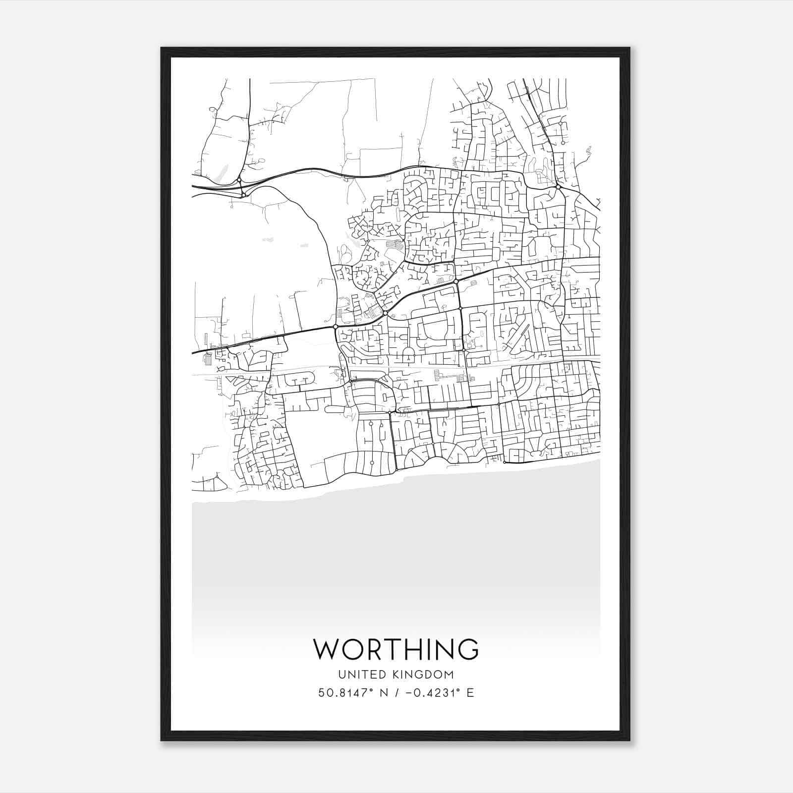 Goring by Sea United Kingdom Map Poster, Modern Home Decor Wall Art Print