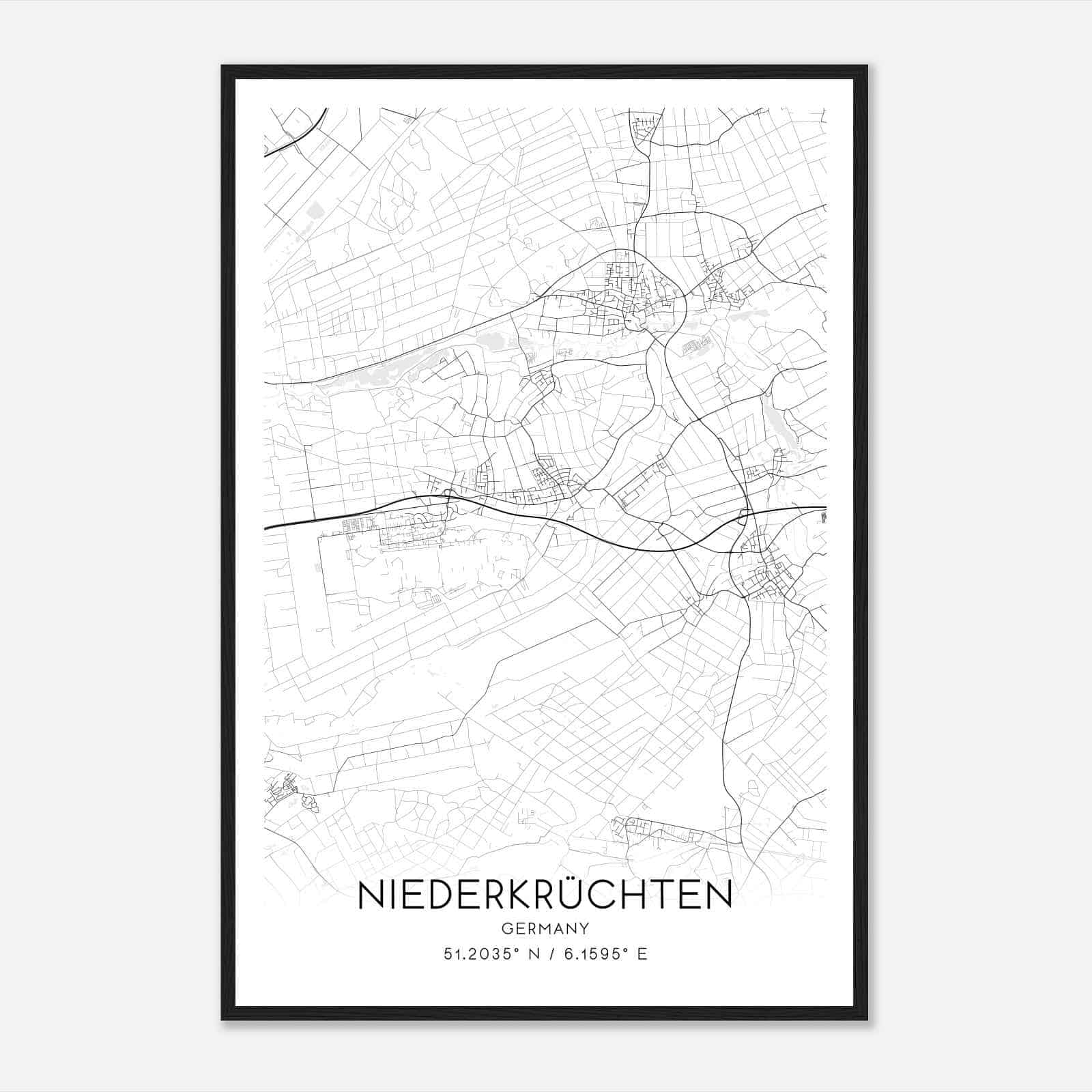 Niederkruchten Germany Map Poster, Modern Home Decor Wall Art Print