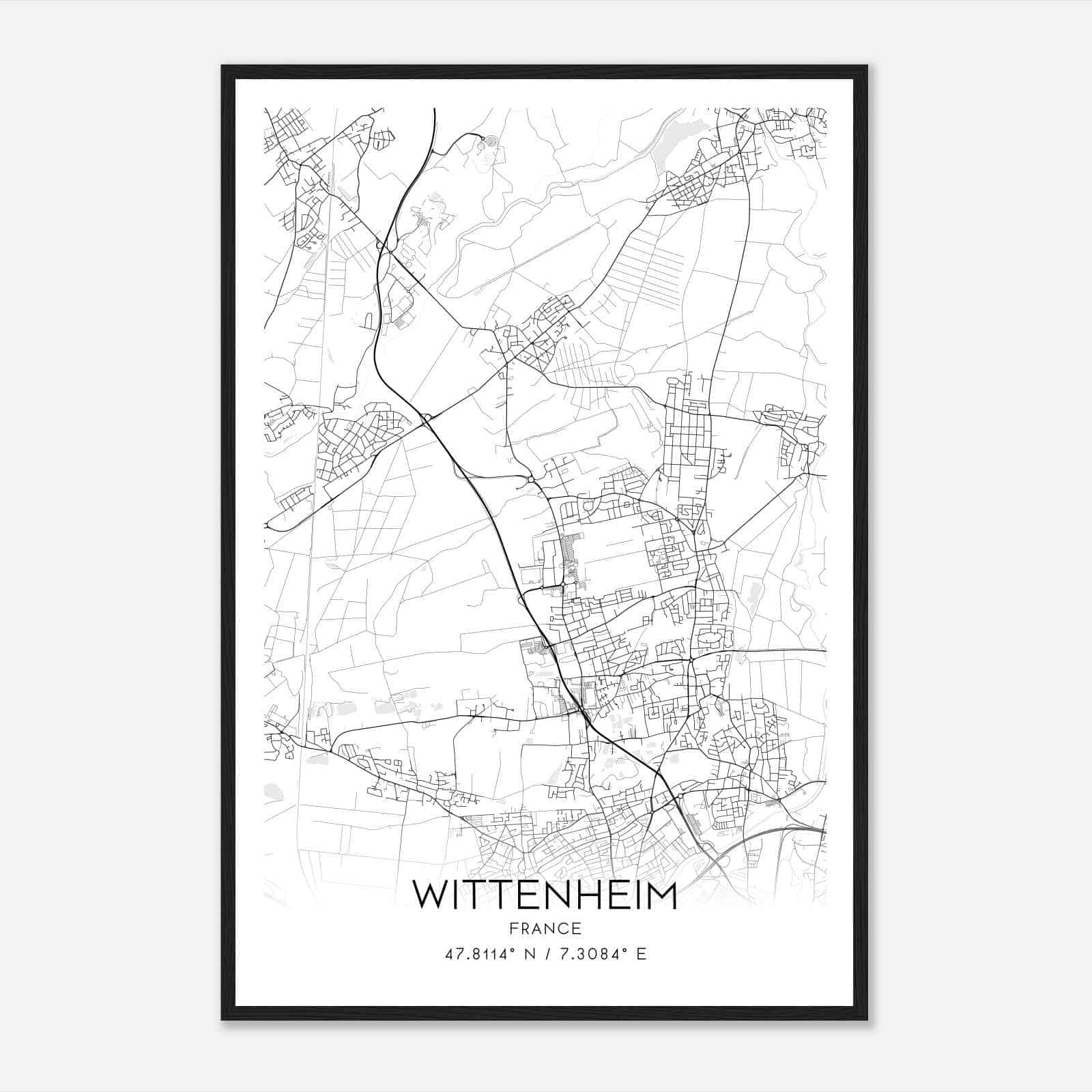Wittenheim France Map Poster, Modern Home Decor Wall Art Print