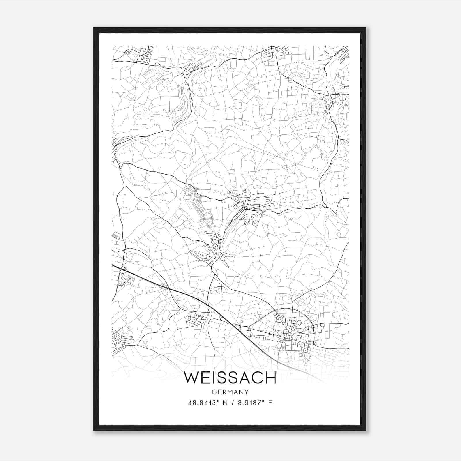 Weissach Germany Map Poster, Modern Home Decor Wall Art Print