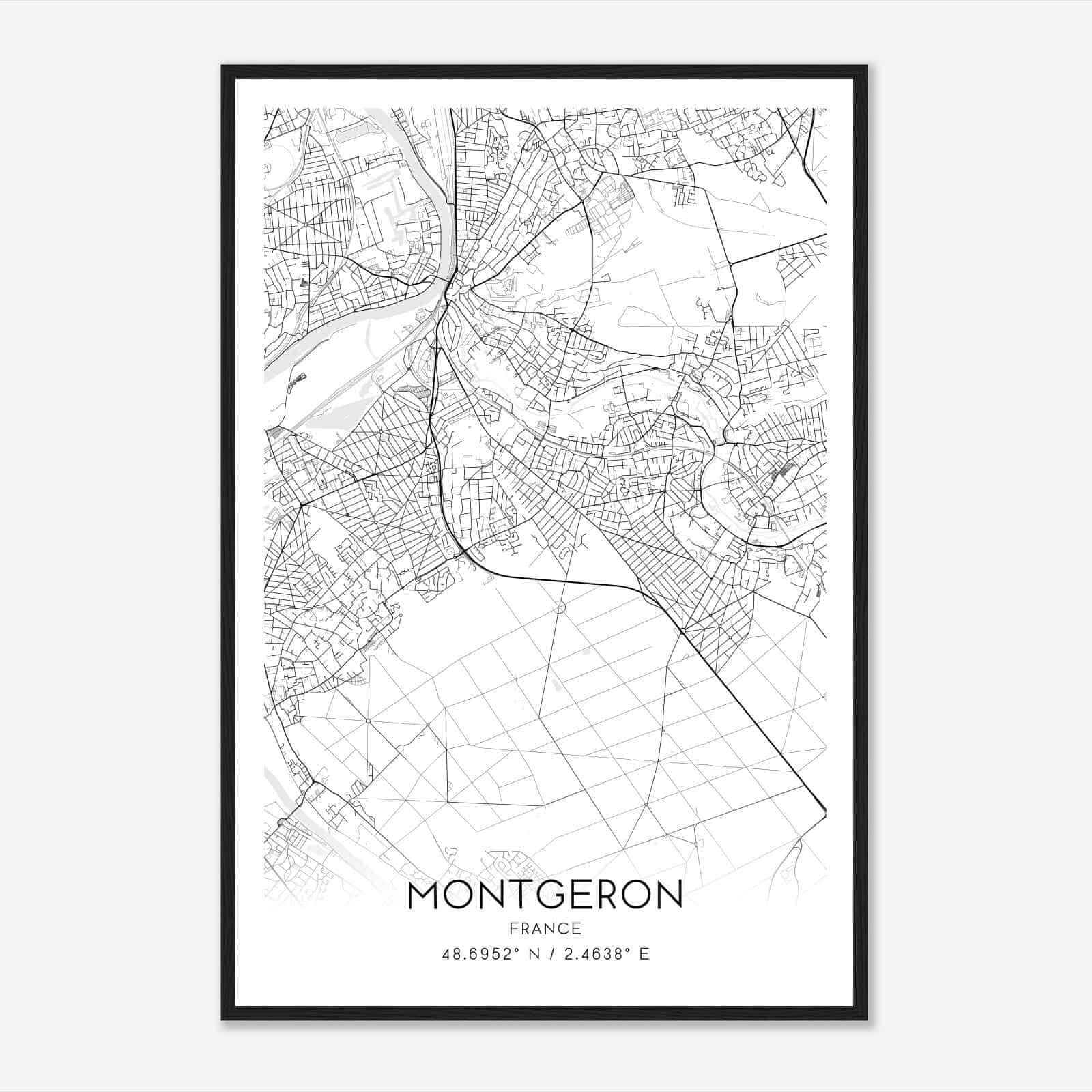 Montgeron France Map Poster, Modern Home Decor Wall Art Print