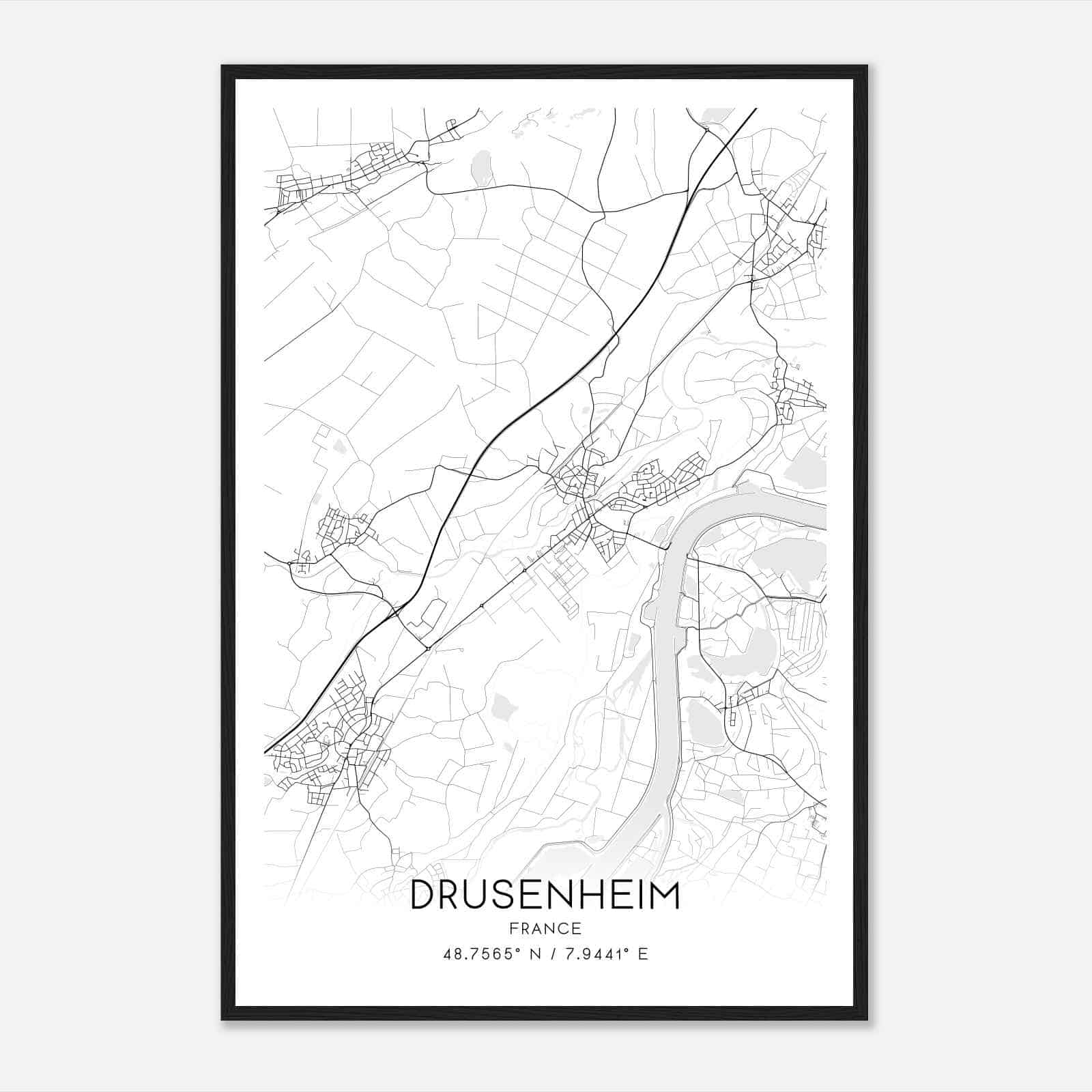 Drusenheim France Map Poster, Modern Home Decor Wall Art Print