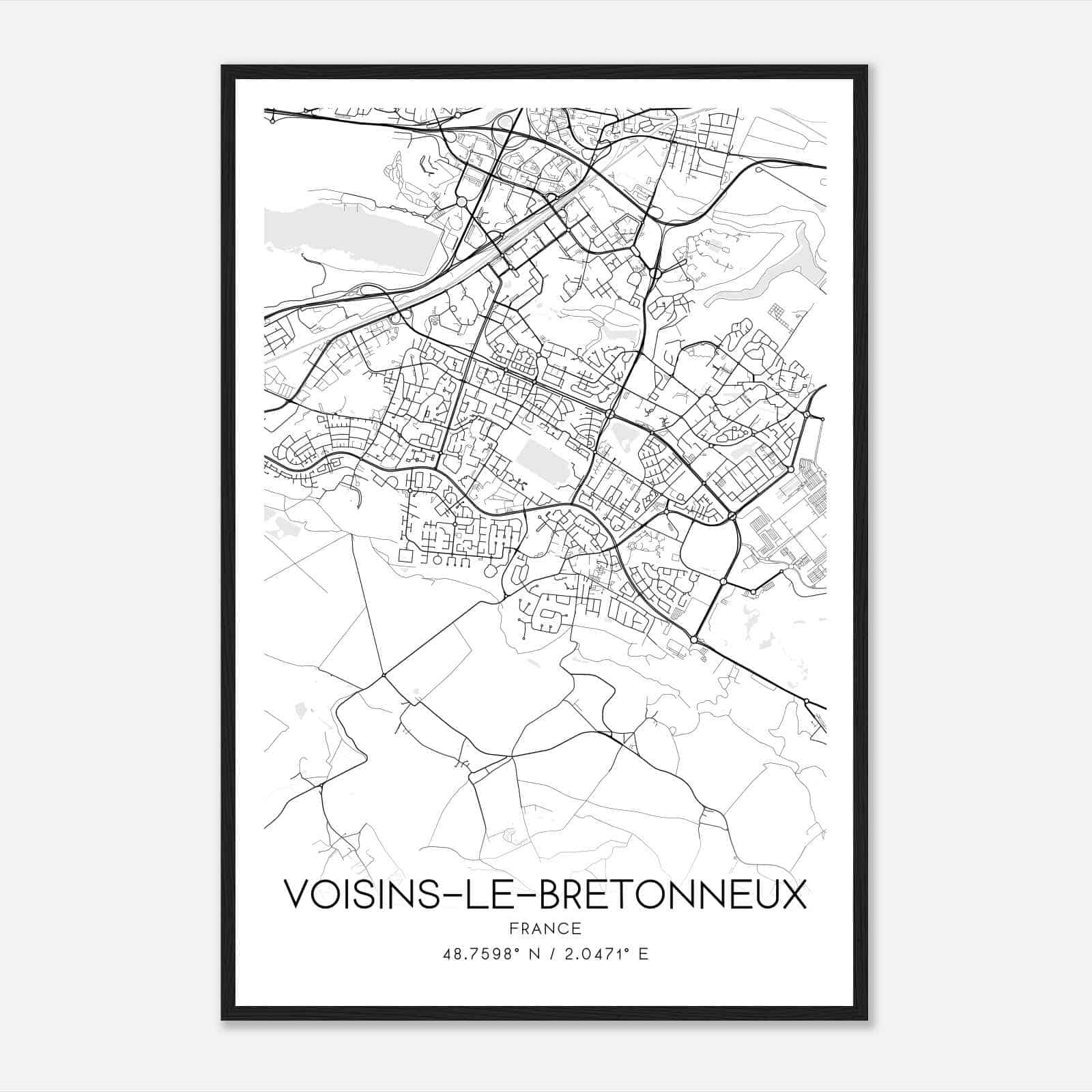 Voisins-le-Bretonneux France Map Poster, Modern Home Decor Wall Art Print