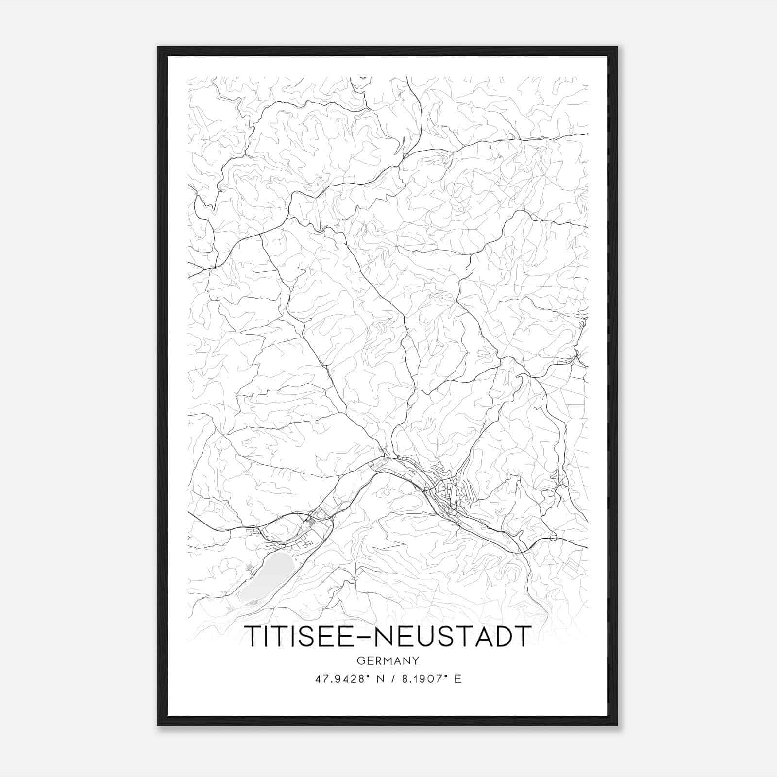Titisee-Neustadt Germany Map Poster, Modern Home Decor Wall Art Print