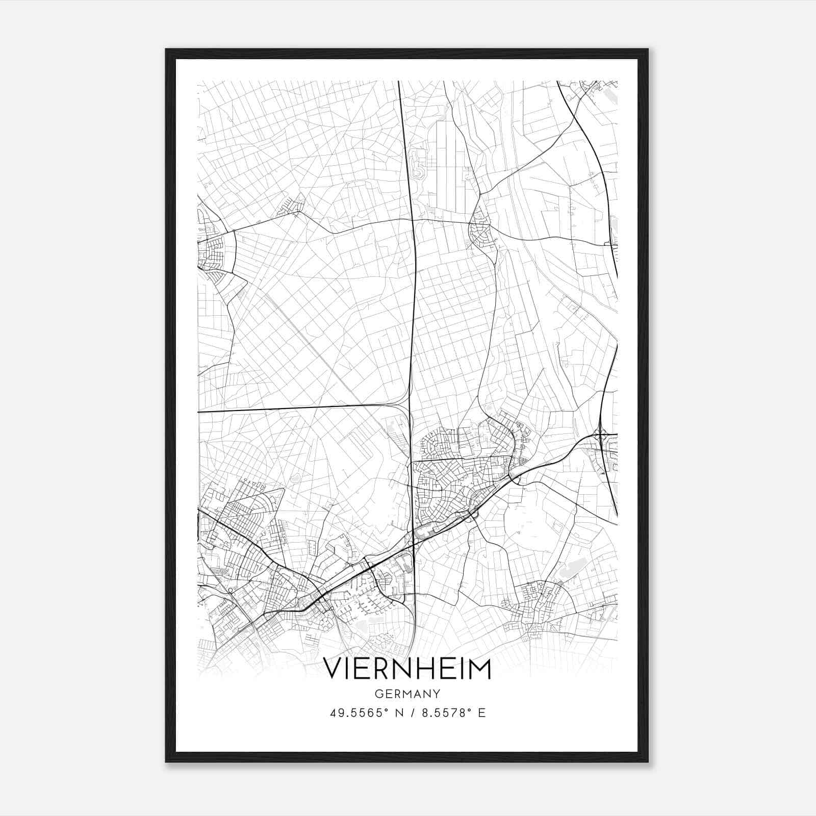 Viernheim Germany Map Poster, Modern Home Decor Wall Art Print