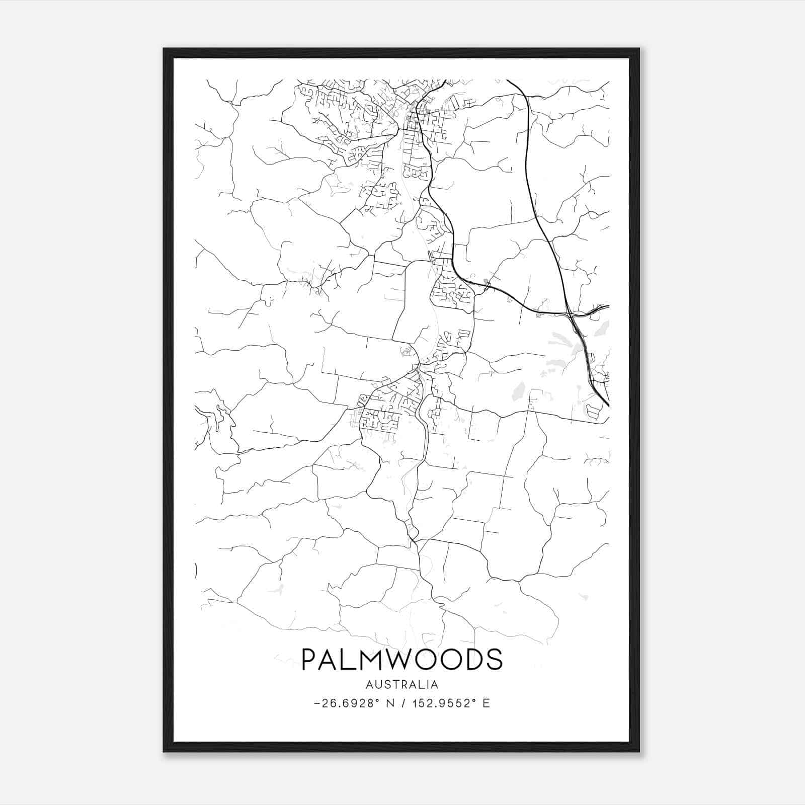 Palmwoods Australia Map Poster, Modern Home Decor Wall Art Print