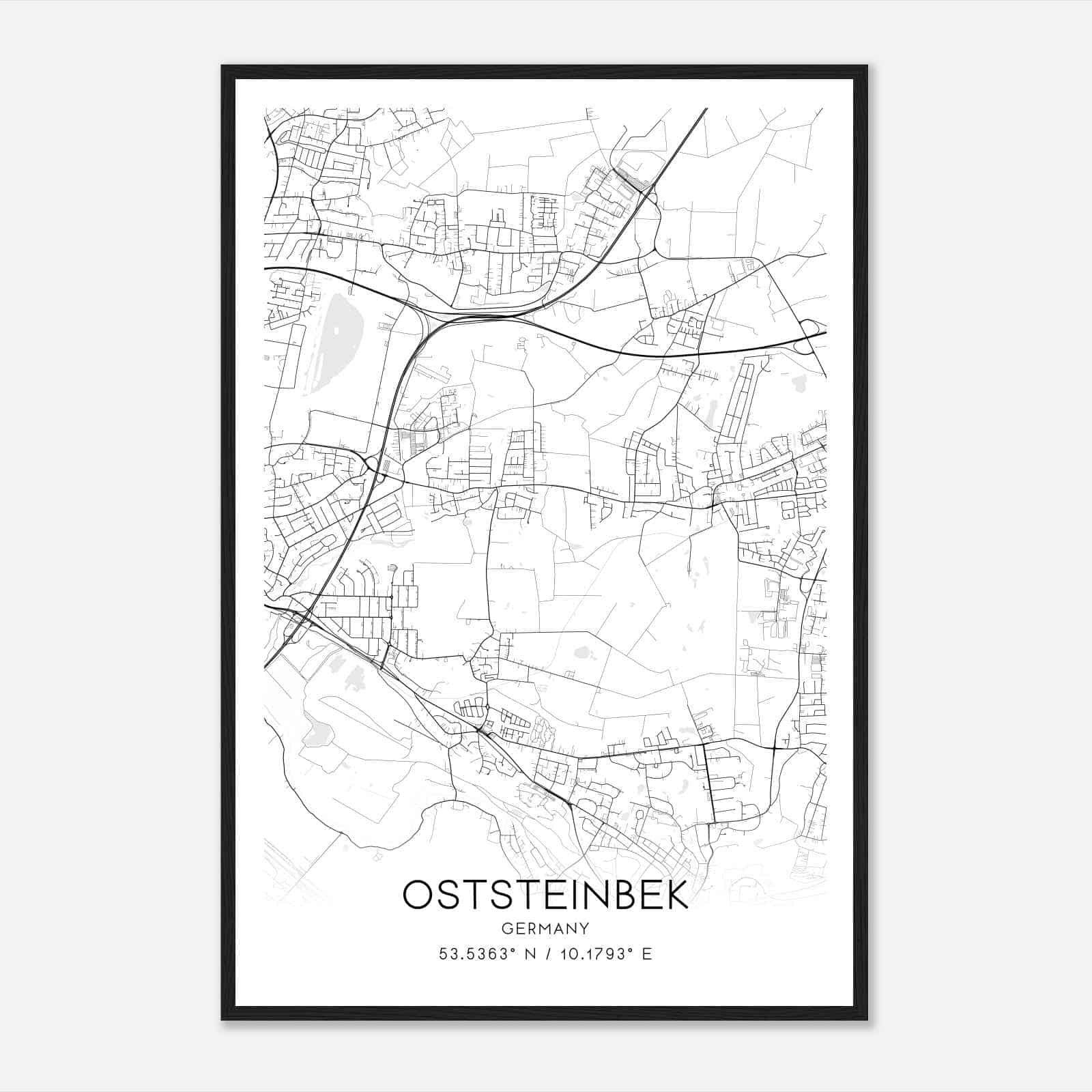 Oststeinbek Germany Map Poster, Modern Home Decor Wall Art Print